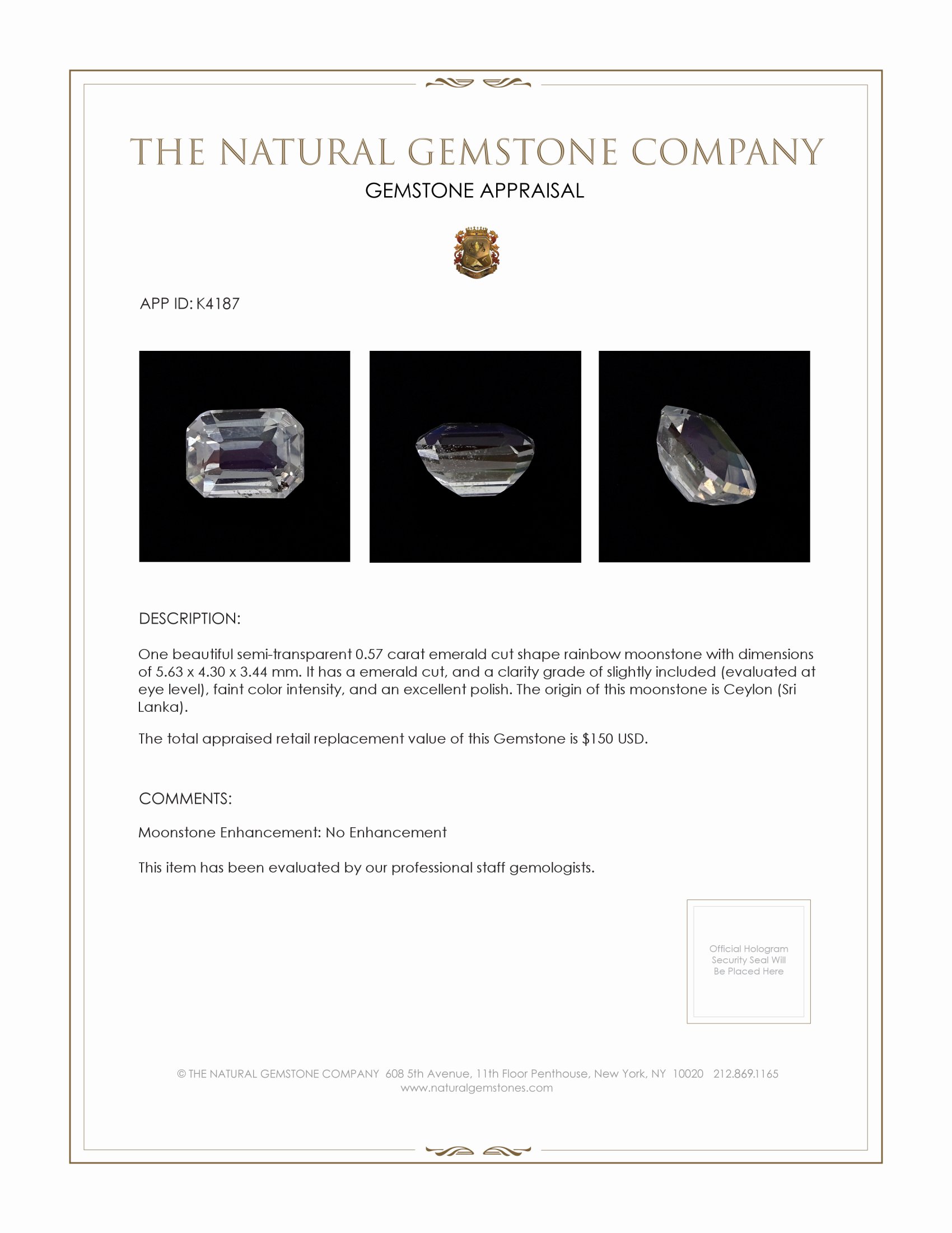 0.57 Ct. Moonstone from Ceylon (Sri Lanka)