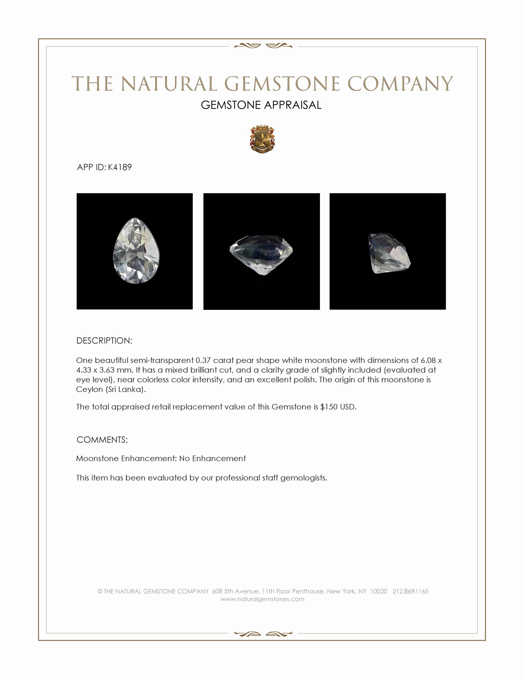 0.37 Ct. Moonstone from Ceylon (Sri Lanka)