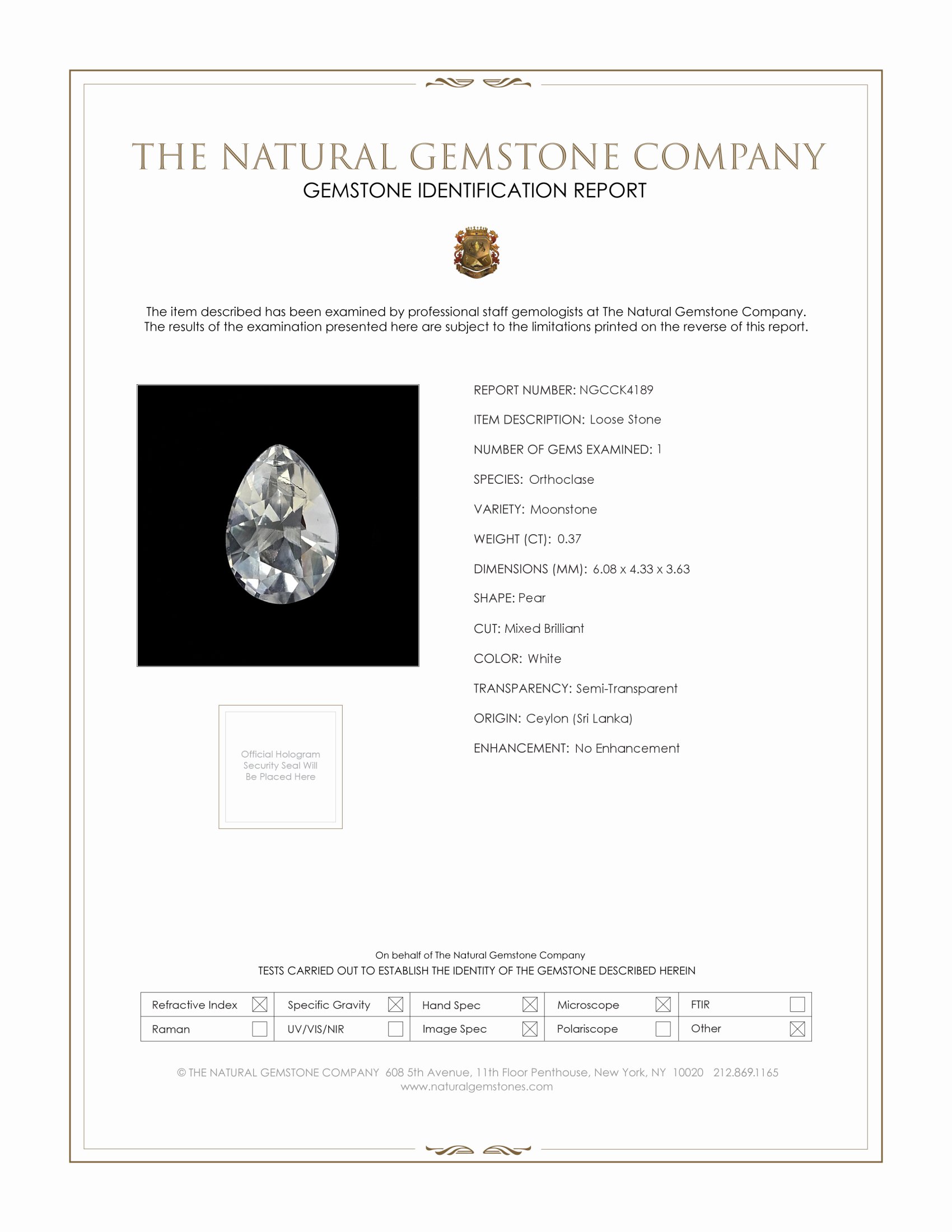0.37 Ct. White Moonstone from Ceylon (Sri Lanka)