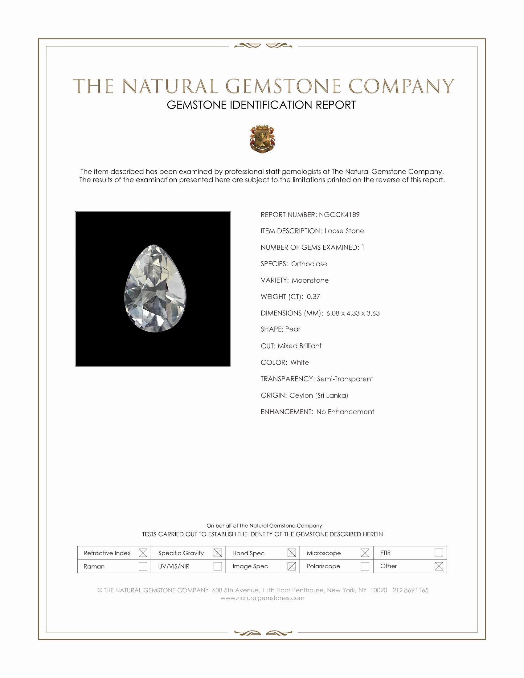 0.37 Ct. Moonstone from Ceylon (Sri Lanka)