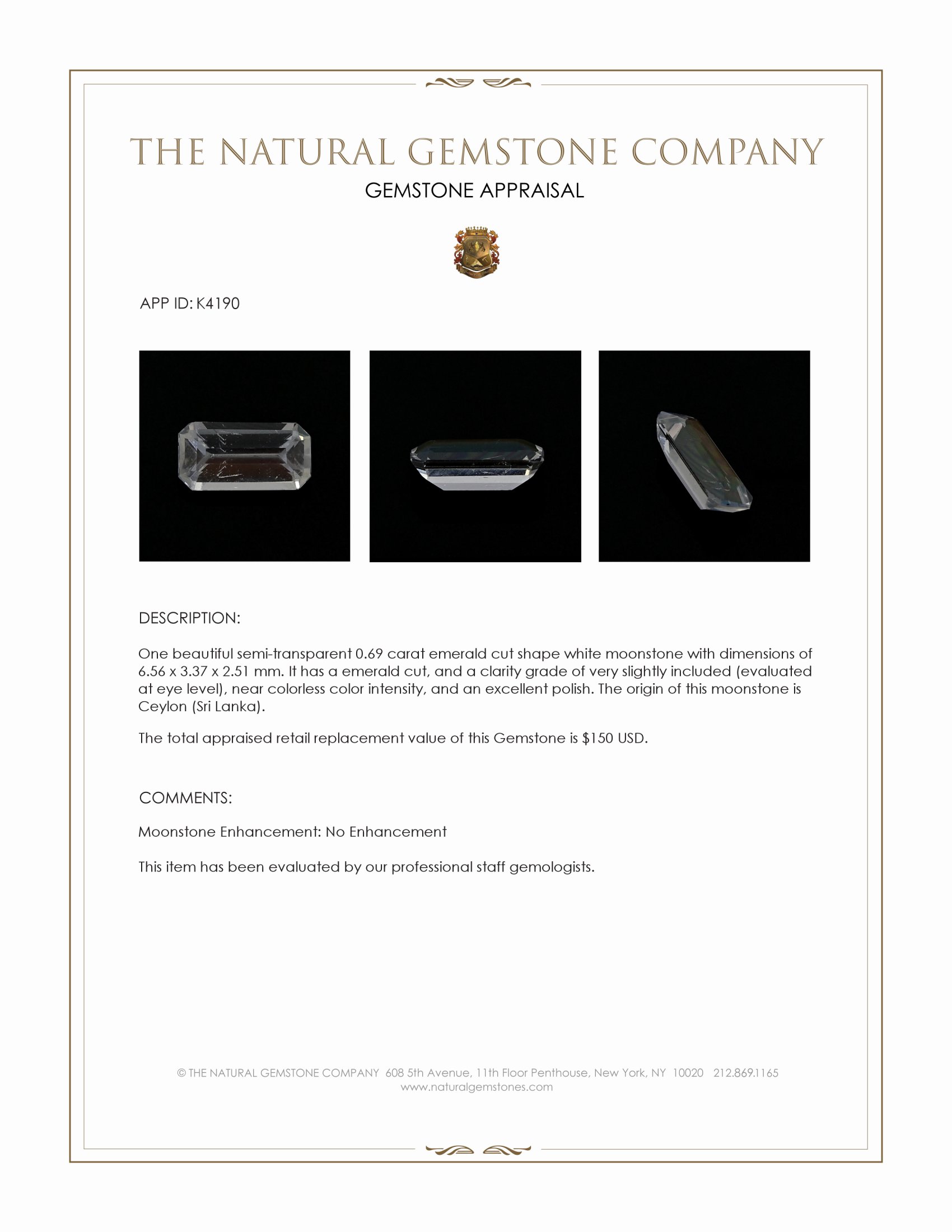 0.69 Ct. Moonstone from Ceylon (Sri Lanka)