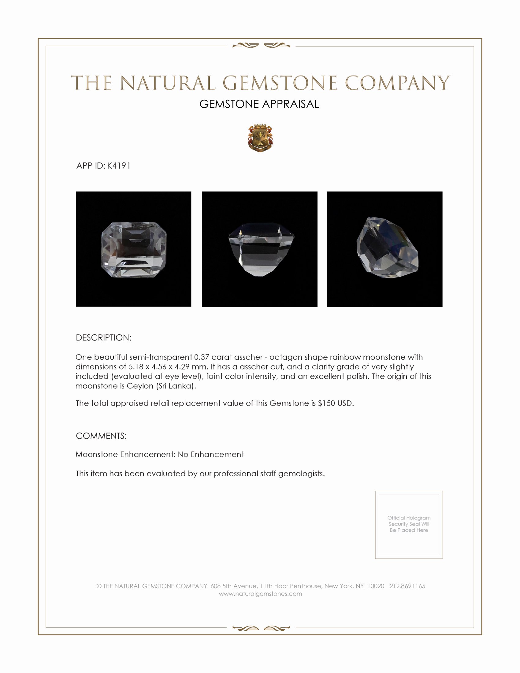 0.37 Ct. Moonstone from Ceylon (Sri Lanka)