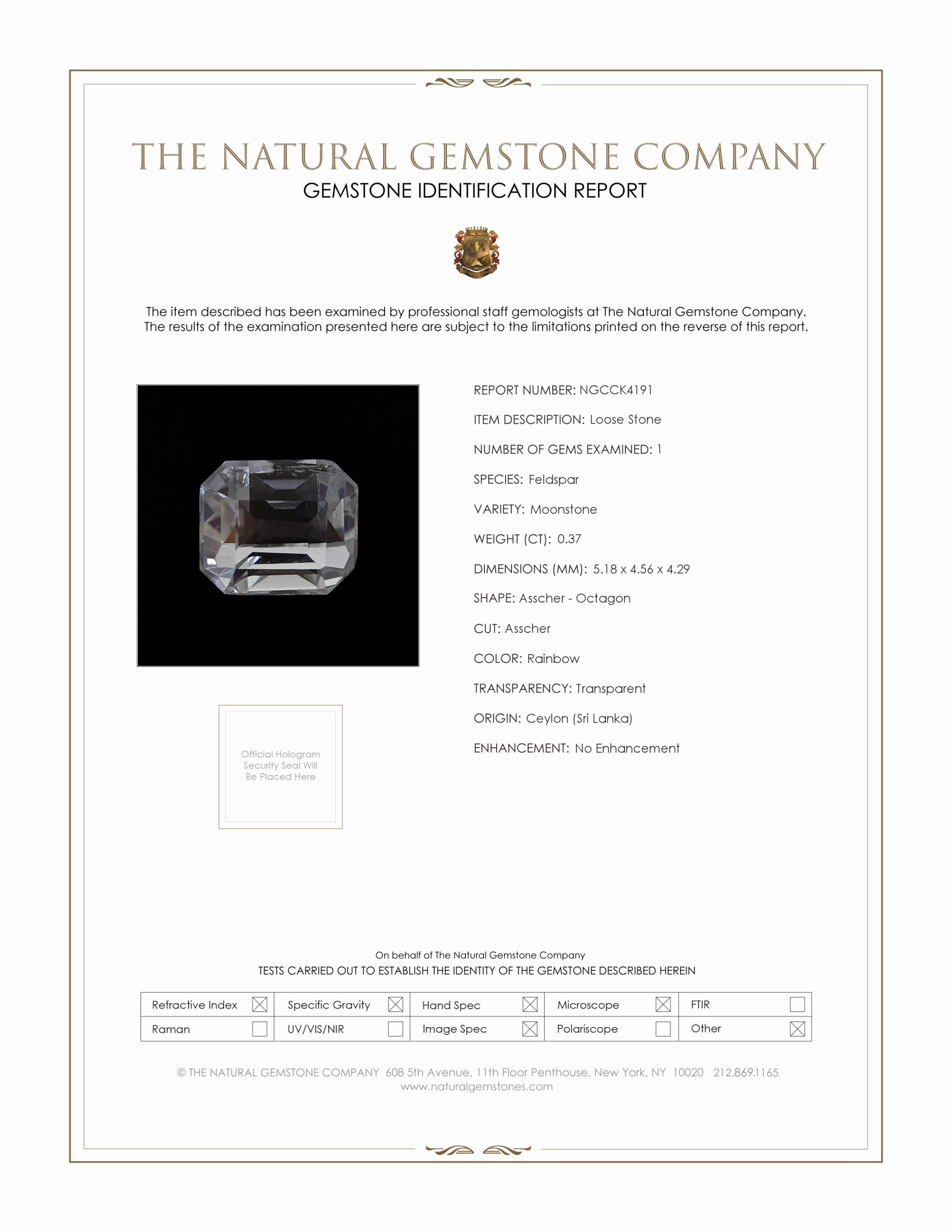 0.37 Ct. Rainbow Moonstone from Ceylon (Sri Lanka)