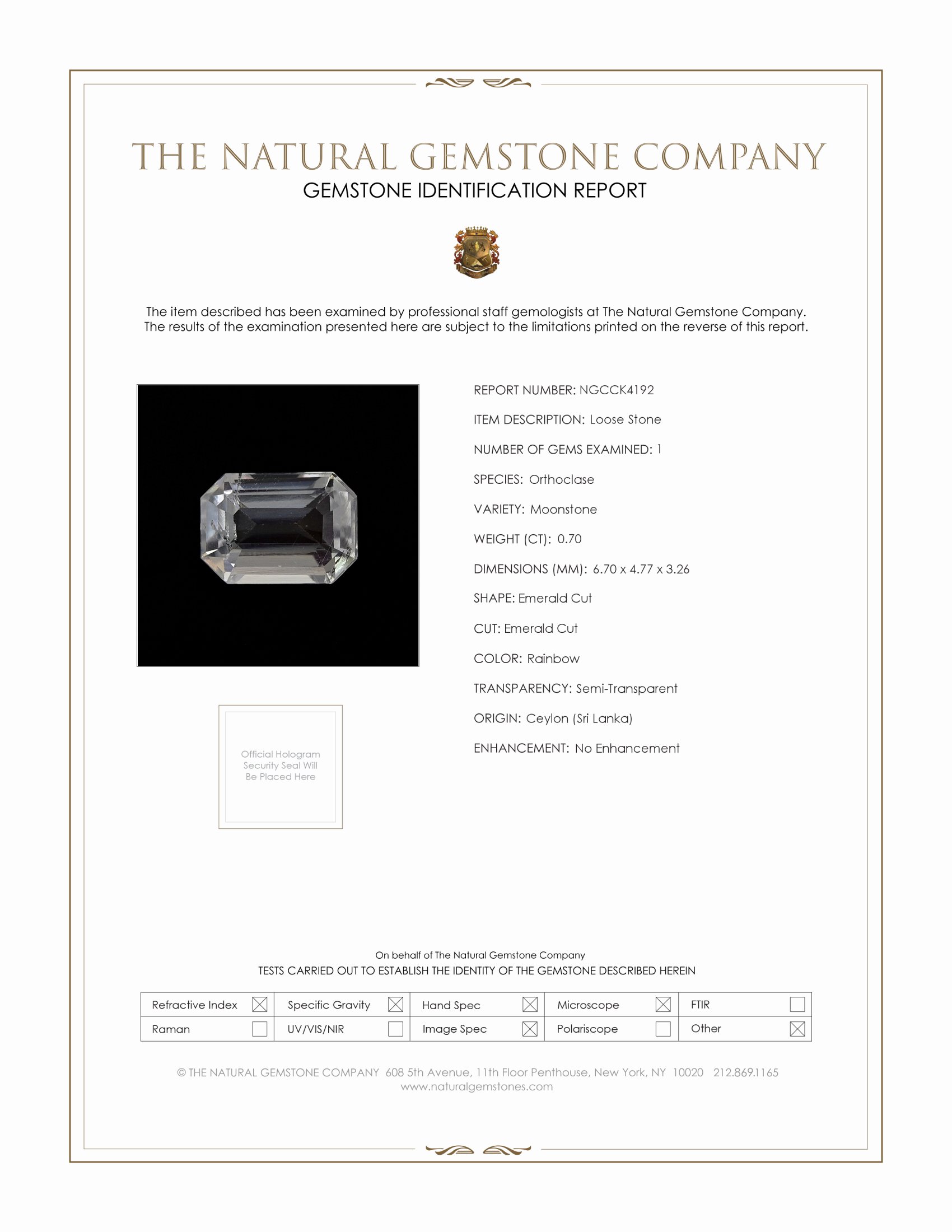 0.70 Ct. Rainbow Moonstone from Ceylon (Sri Lanka)