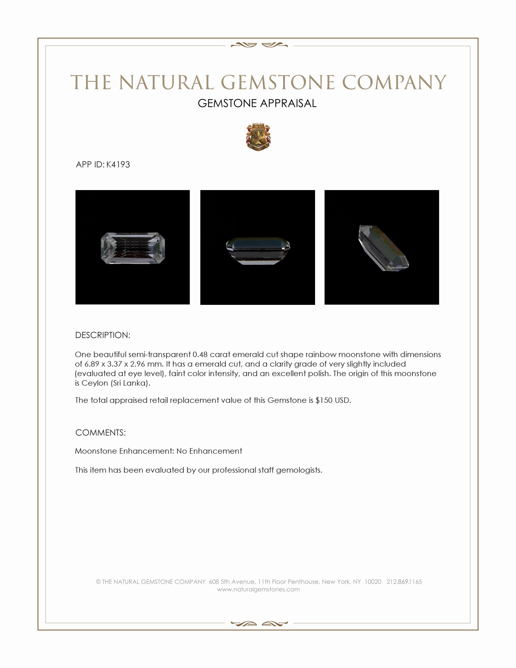 0.48 Ct. Moonstone from Ceylon (Sri Lanka)