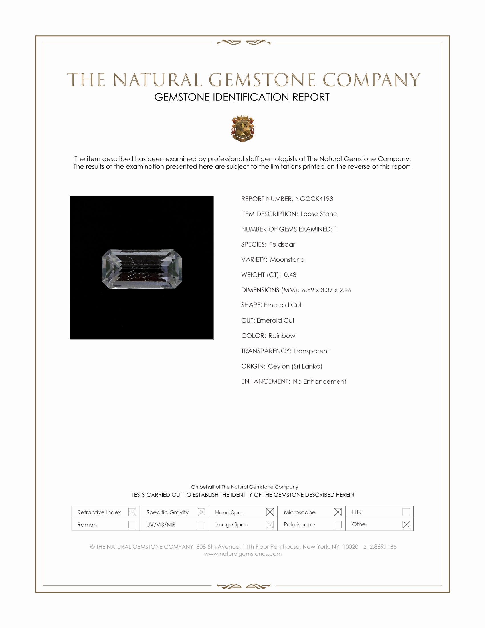 0.48 Ct. Rainbow Moonstone from Ceylon (Sri Lanka)