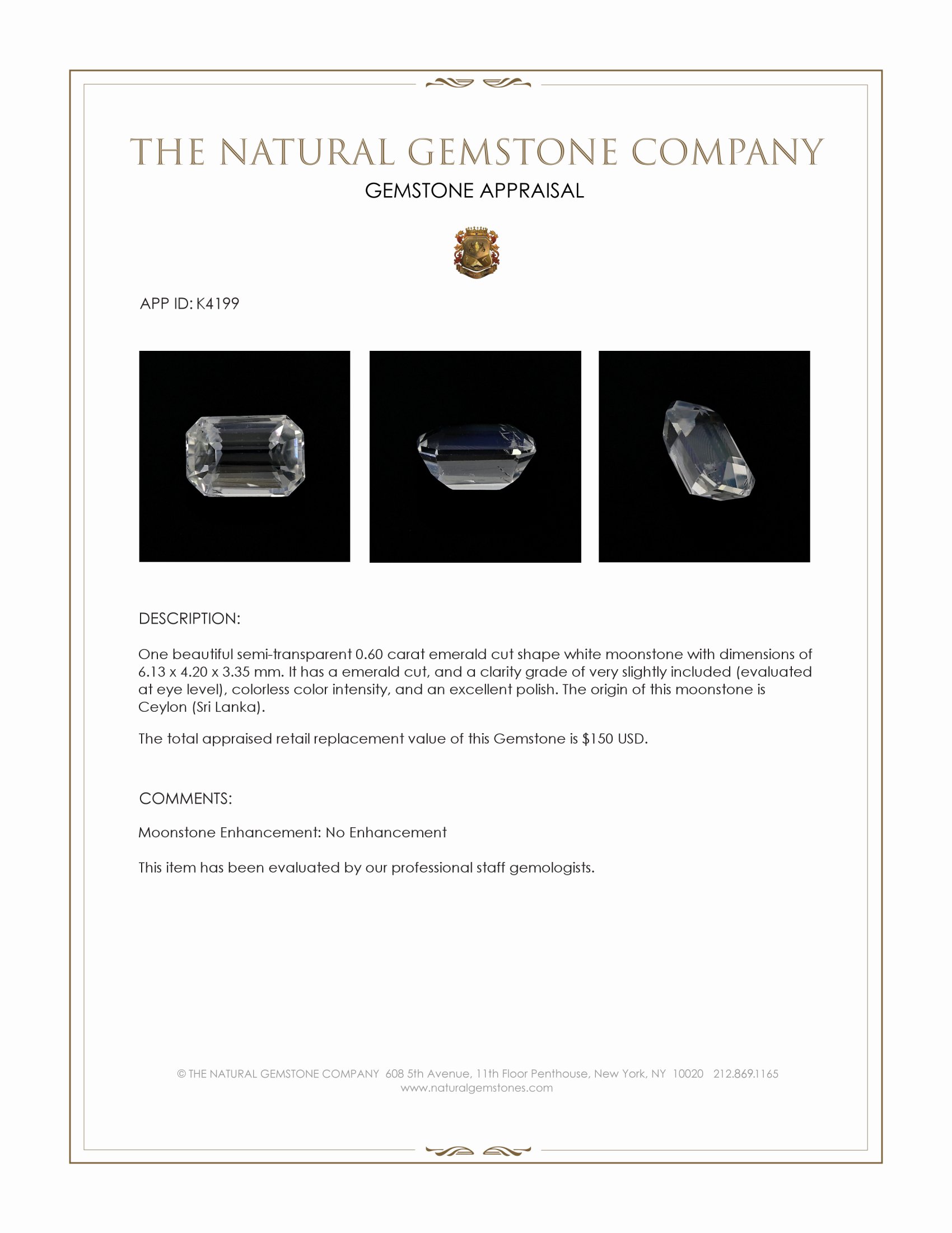 0.60 Ct. Moonstone from Ceylon (Sri Lanka)