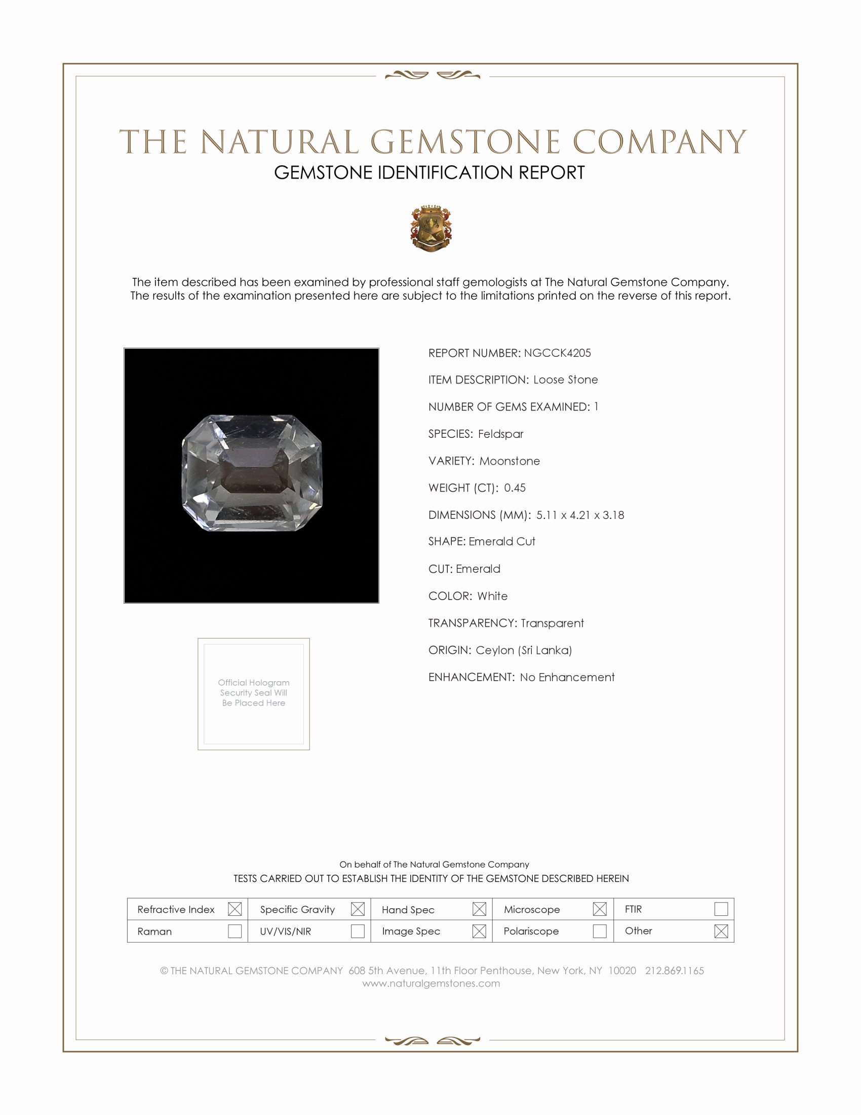 0.45 Ct. White Moonstone from Ceylon (Sri Lanka)