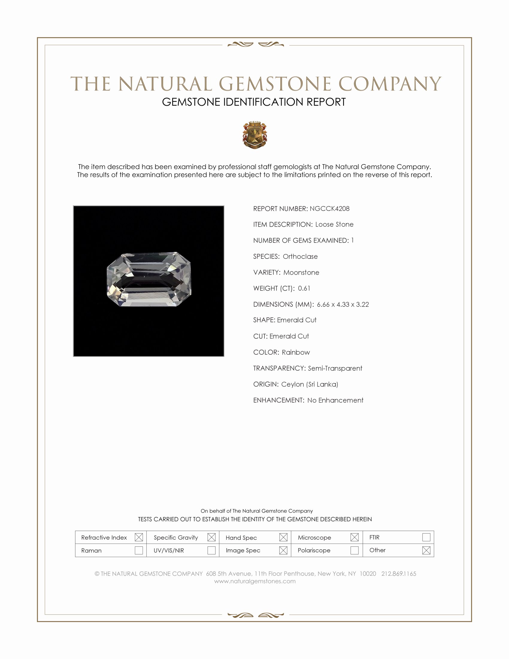 0.61 Ct. Rainbow Moonstone from Ceylon (Sri Lanka)