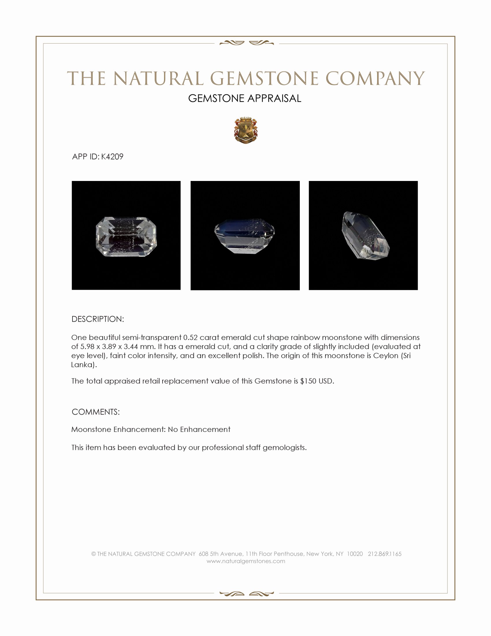 0.52 Ct. Moonstone from Ceylon (Sri Lanka)