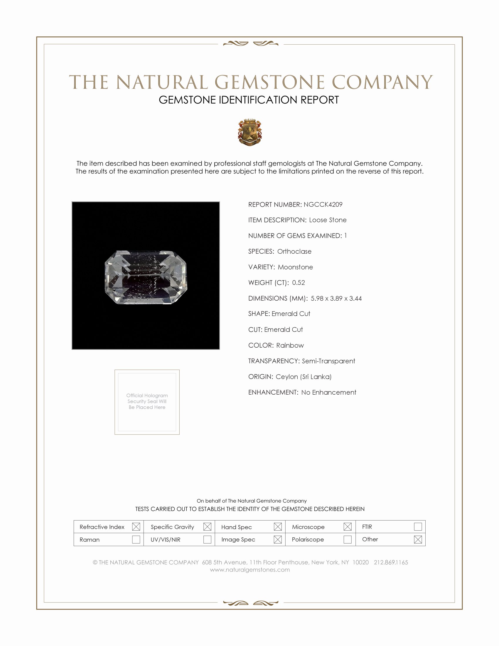 0.52 Ct. Rainbow Moonstone from Ceylon (Sri Lanka)