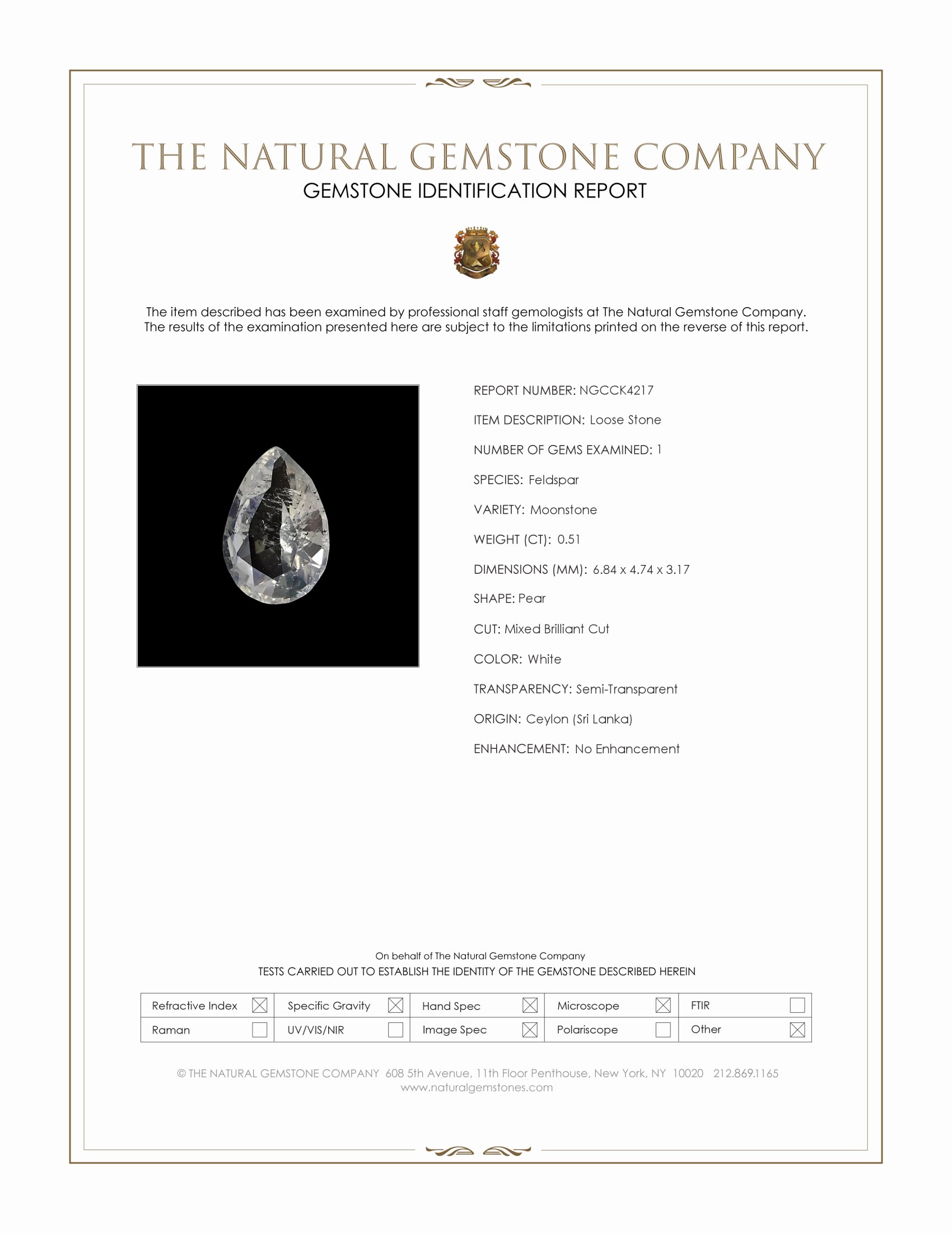 0.51 Ct. White Moonstone from Ceylon (Sri Lanka)