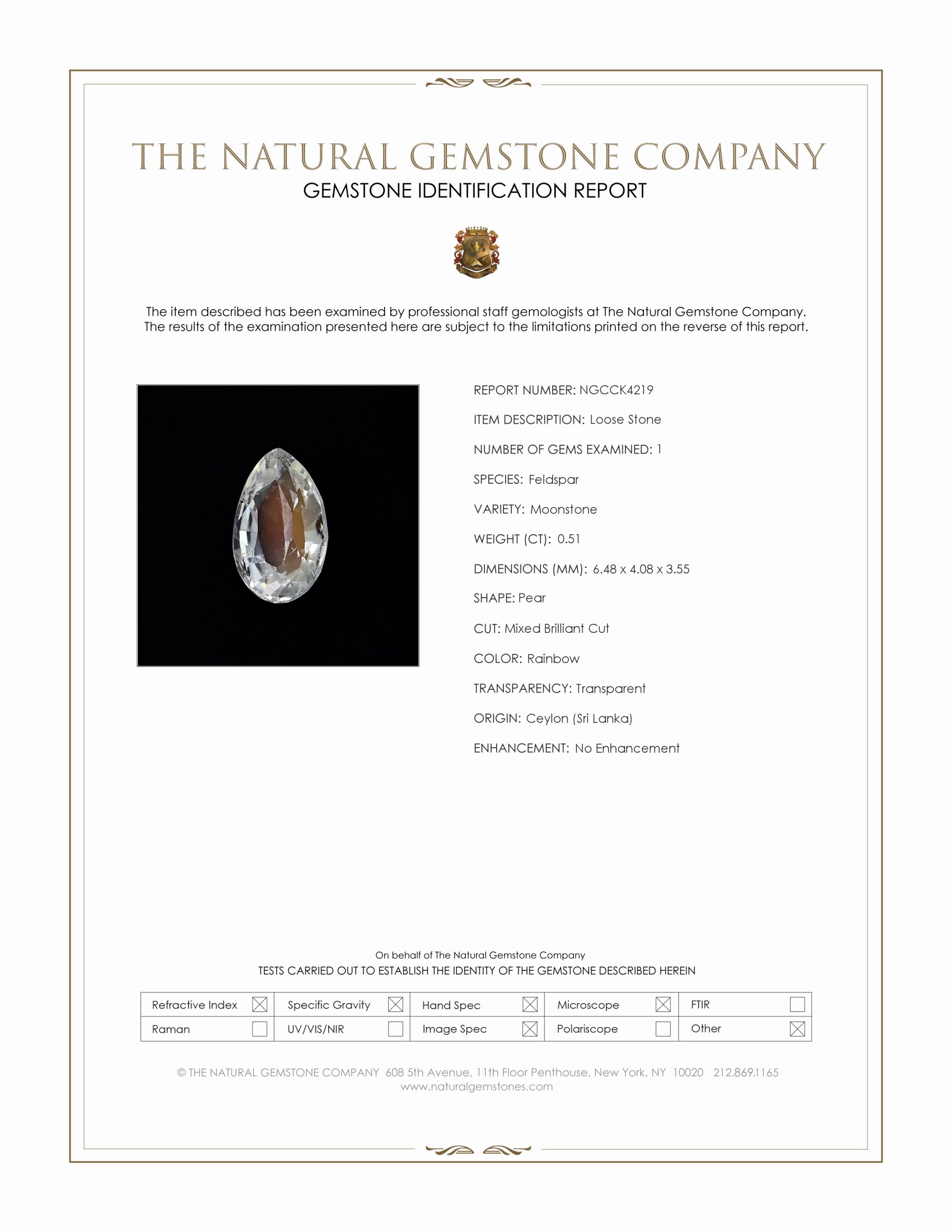 0.51 Ct. Rainbow Moonstone from Ceylon (Sri Lanka)