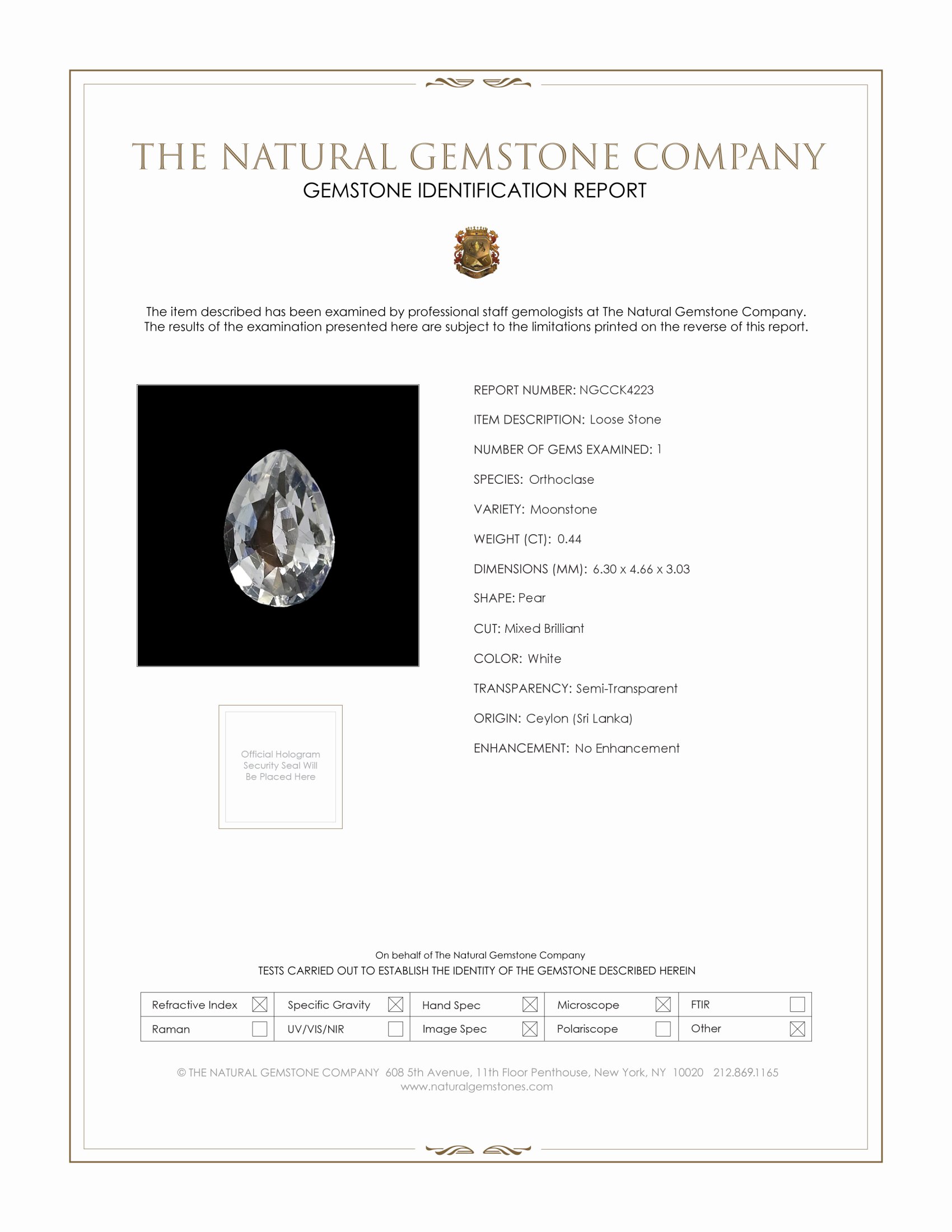 0.44 Ct. White Moonstone from Ceylon (Sri Lanka)