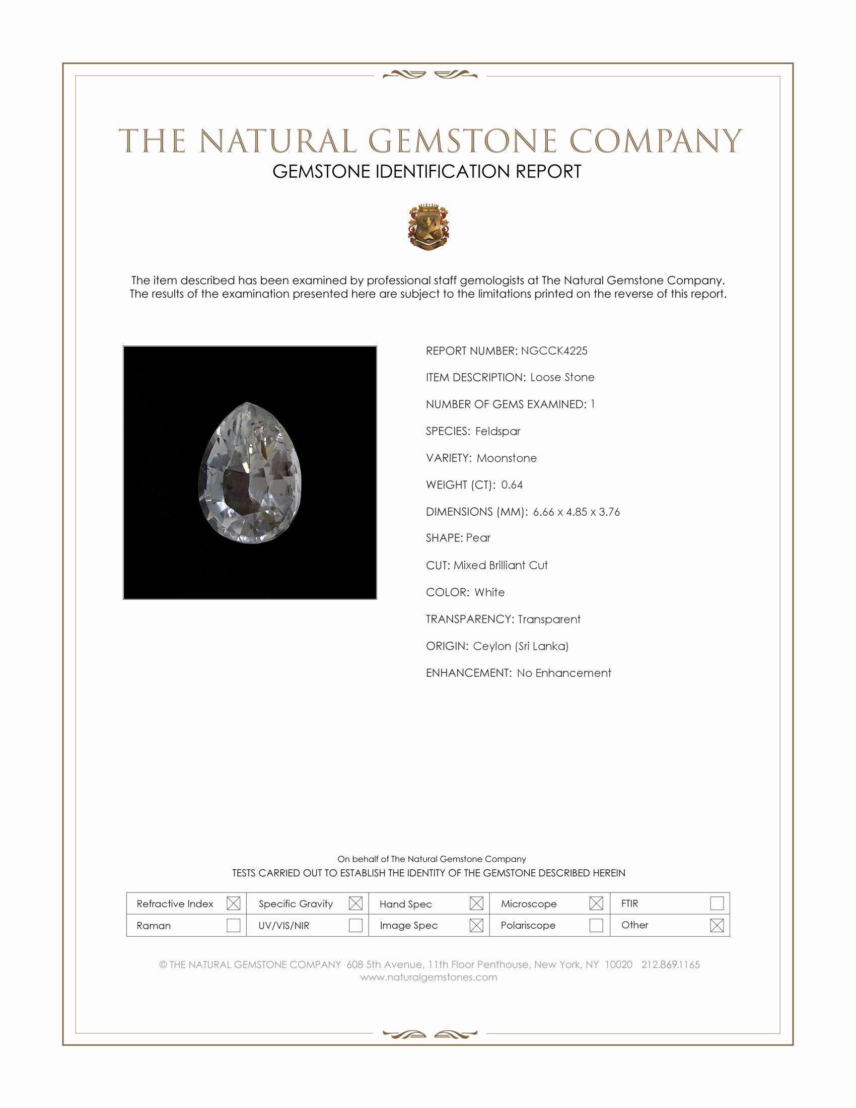 0.64 Ct. White Moonstone from Ceylon (Sri Lanka)