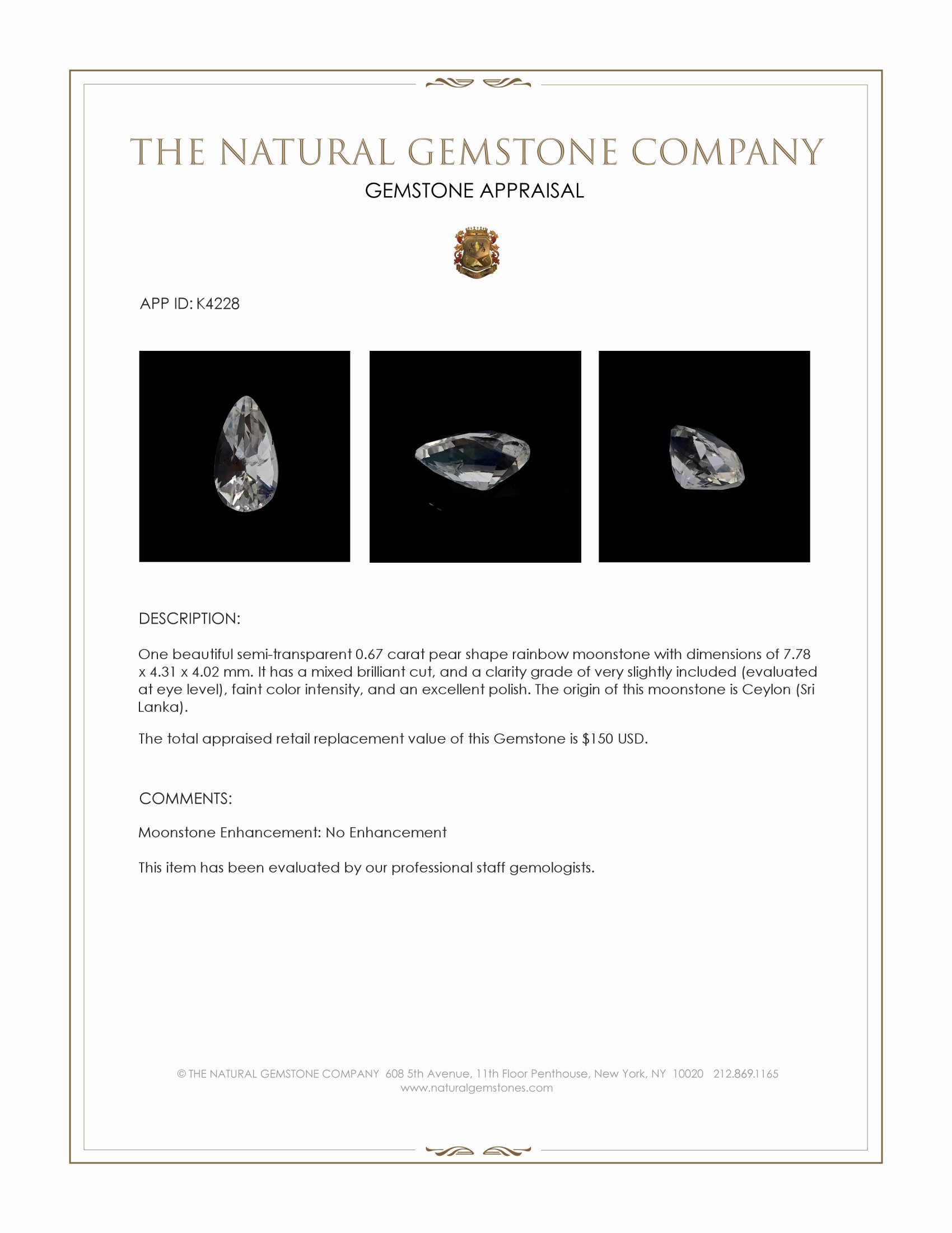 0.67 Ct. Moonstone from Ceylon (Sri Lanka)