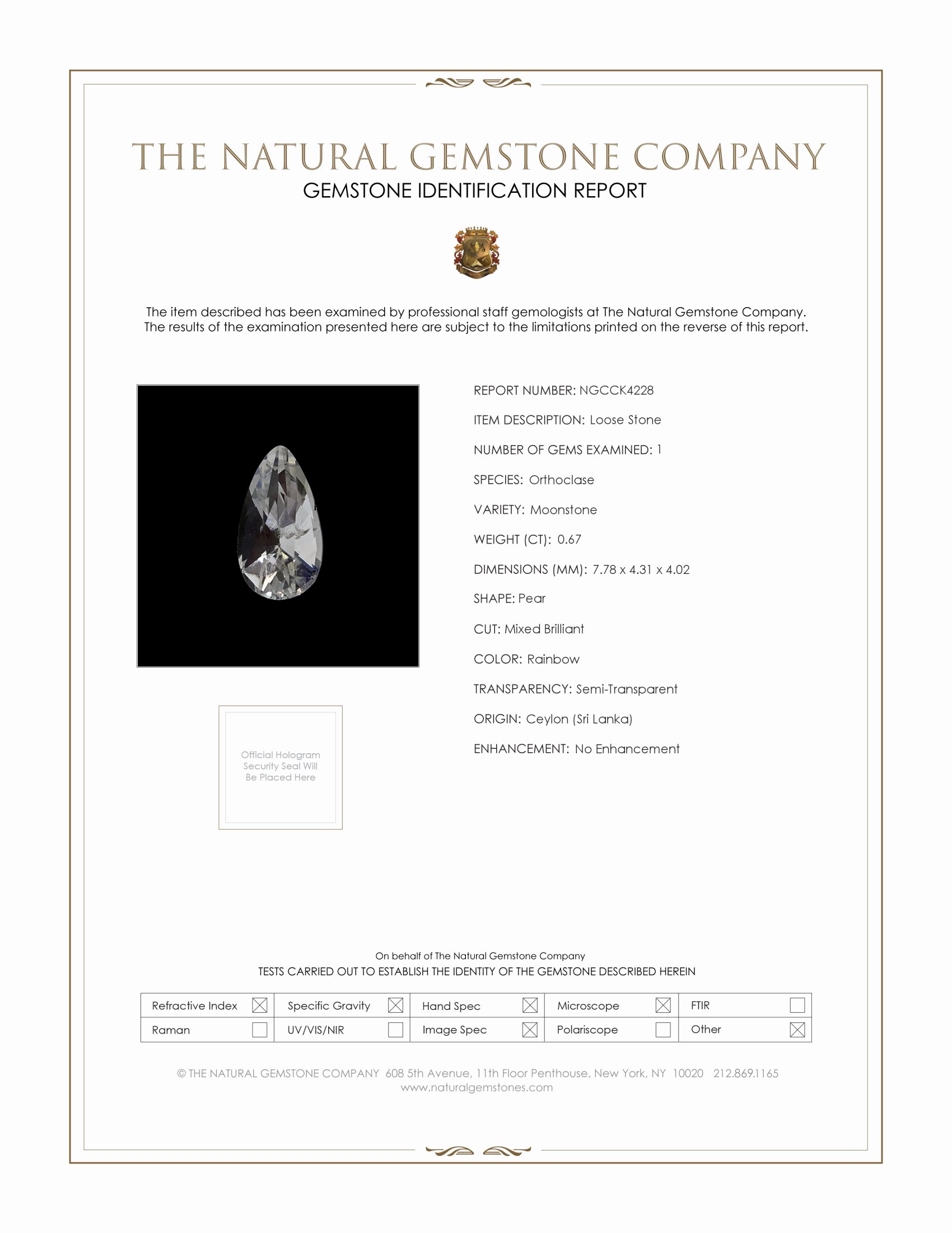 0.67 Ct. Rainbow Moonstone from Ceylon (Sri Lanka)