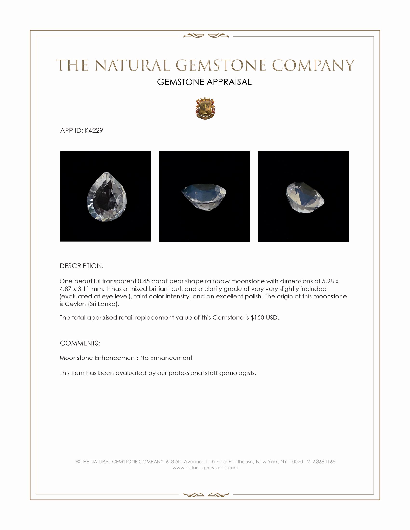 0.45 Ct. Moonstone from Ceylon (Sri Lanka)