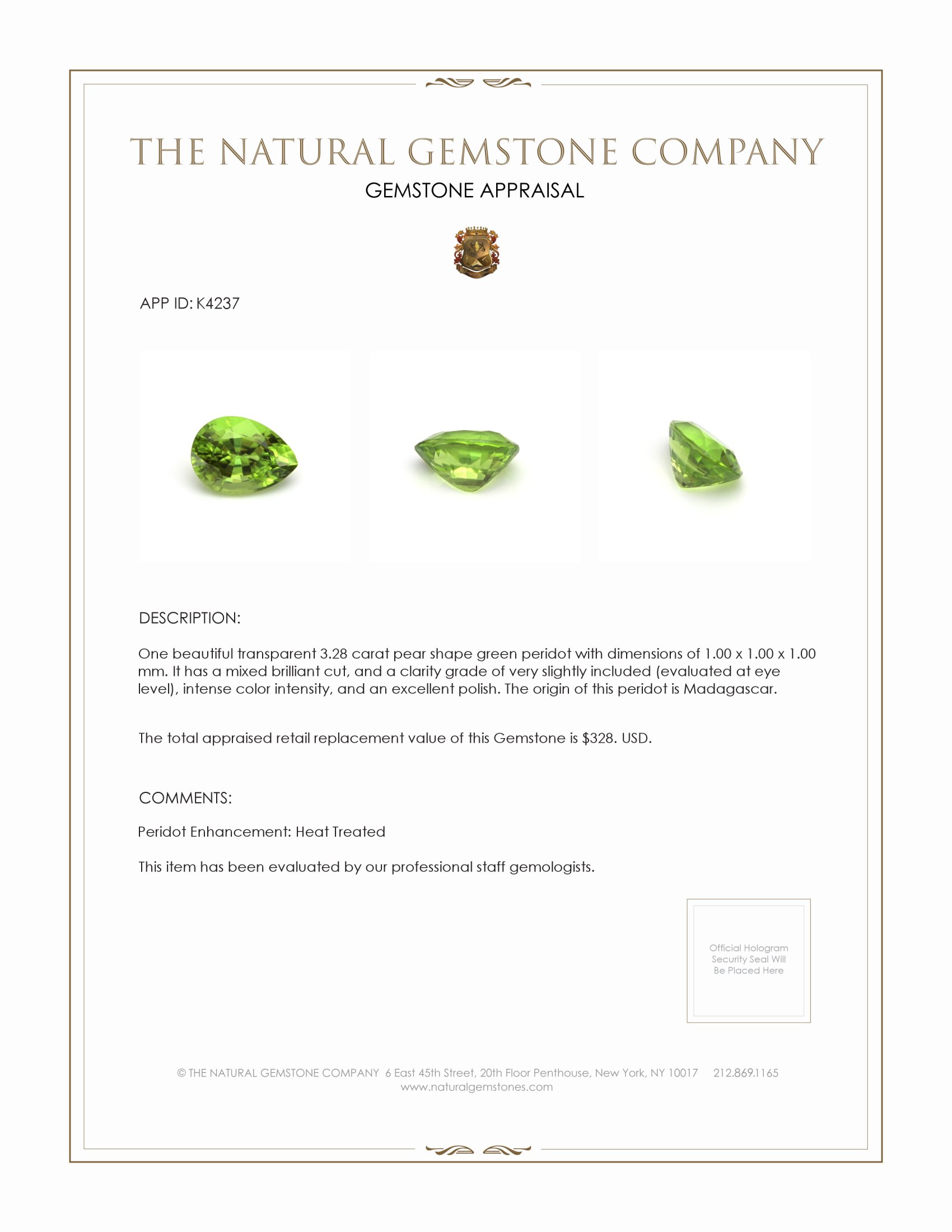 3.28 Ct. Peridot from Madagascar