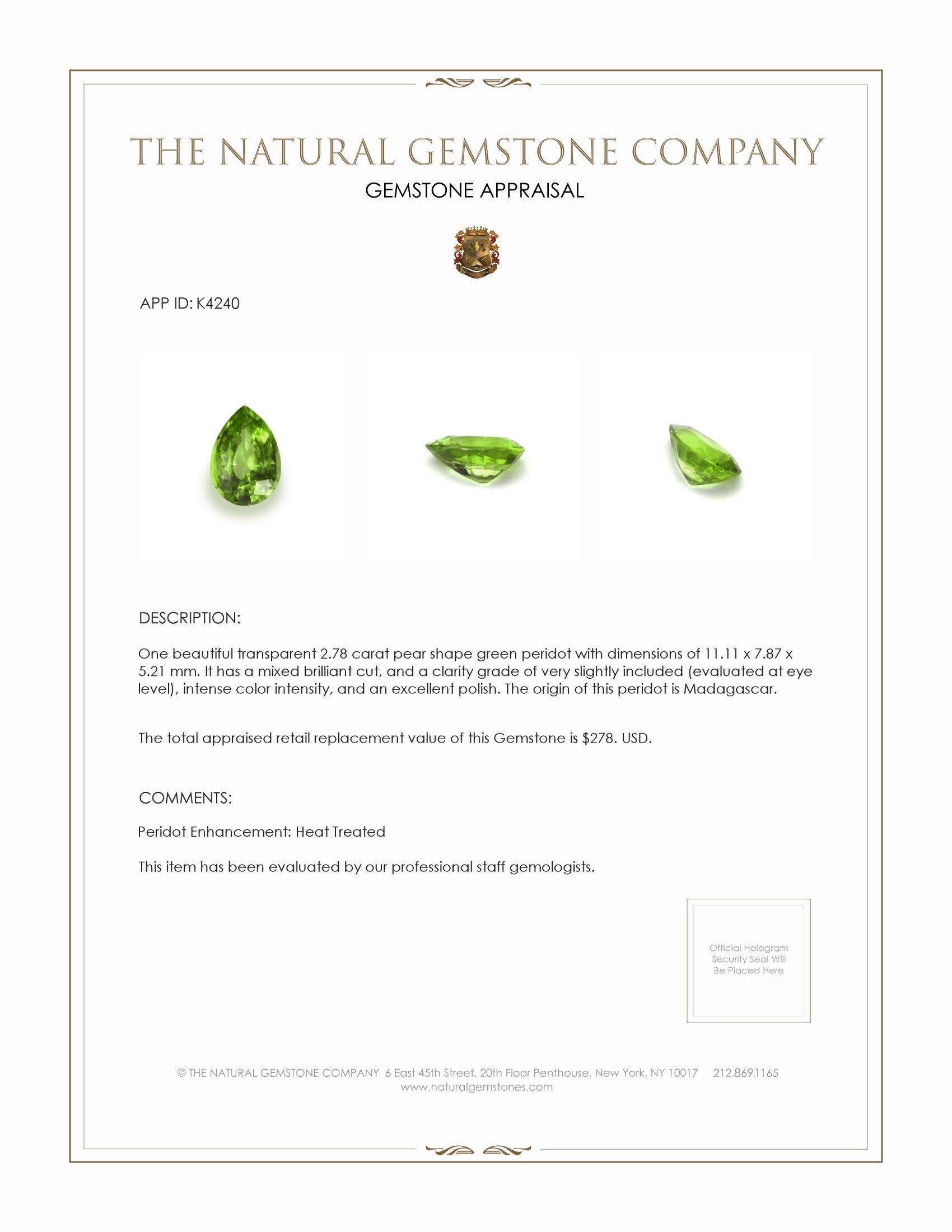 2.78 Ct. Peridot from Madagascar