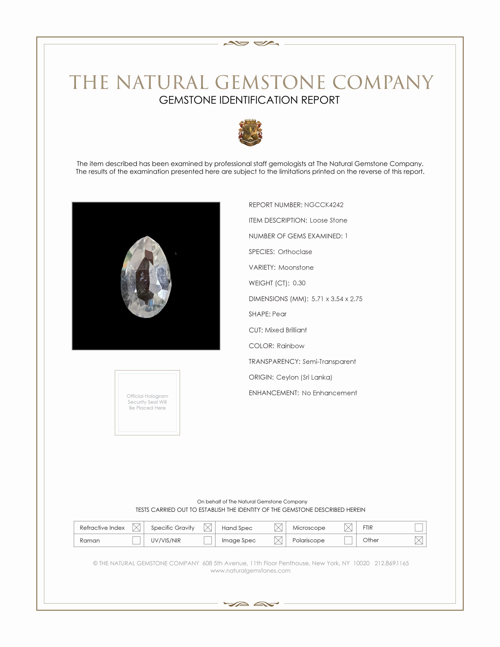 0.30 Ct. Rainbow Moonstone from Ceylon (Sri Lanka)