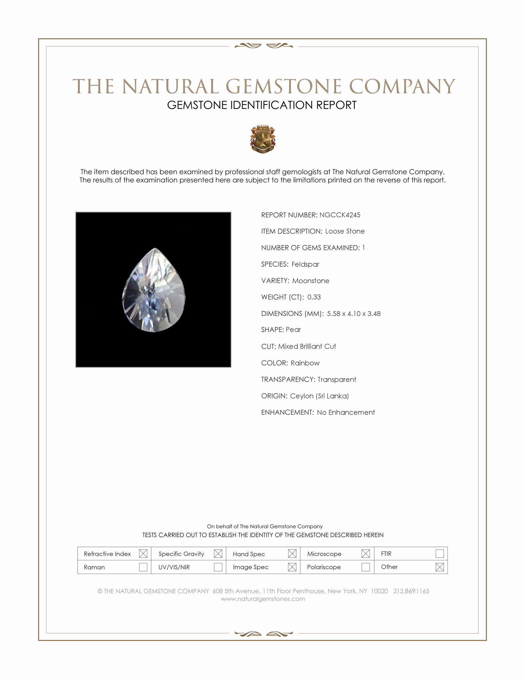 0.33 Ct. Rainbow Moonstone from Ceylon (Sri Lanka)