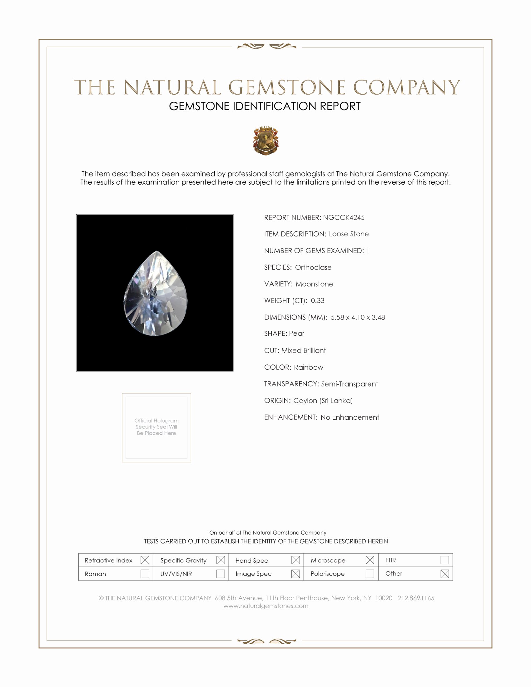 0.33 Ct. Moonstone from Ceylon (Sri Lanka)