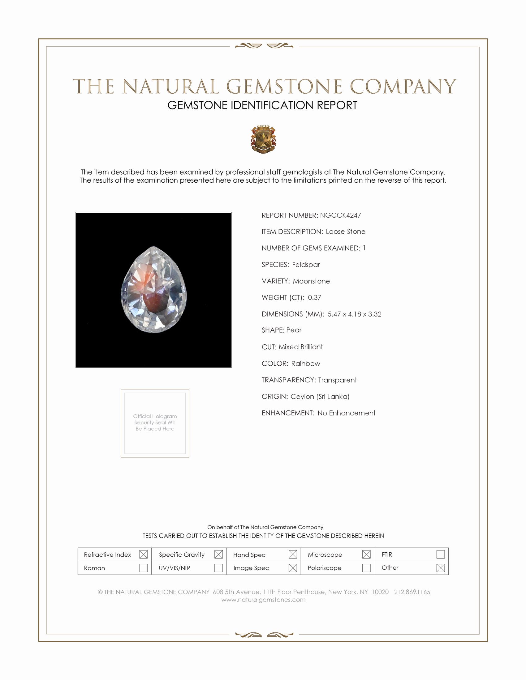 0.37 Ct. Rainbow Moonstone from Ceylon (Sri Lanka)