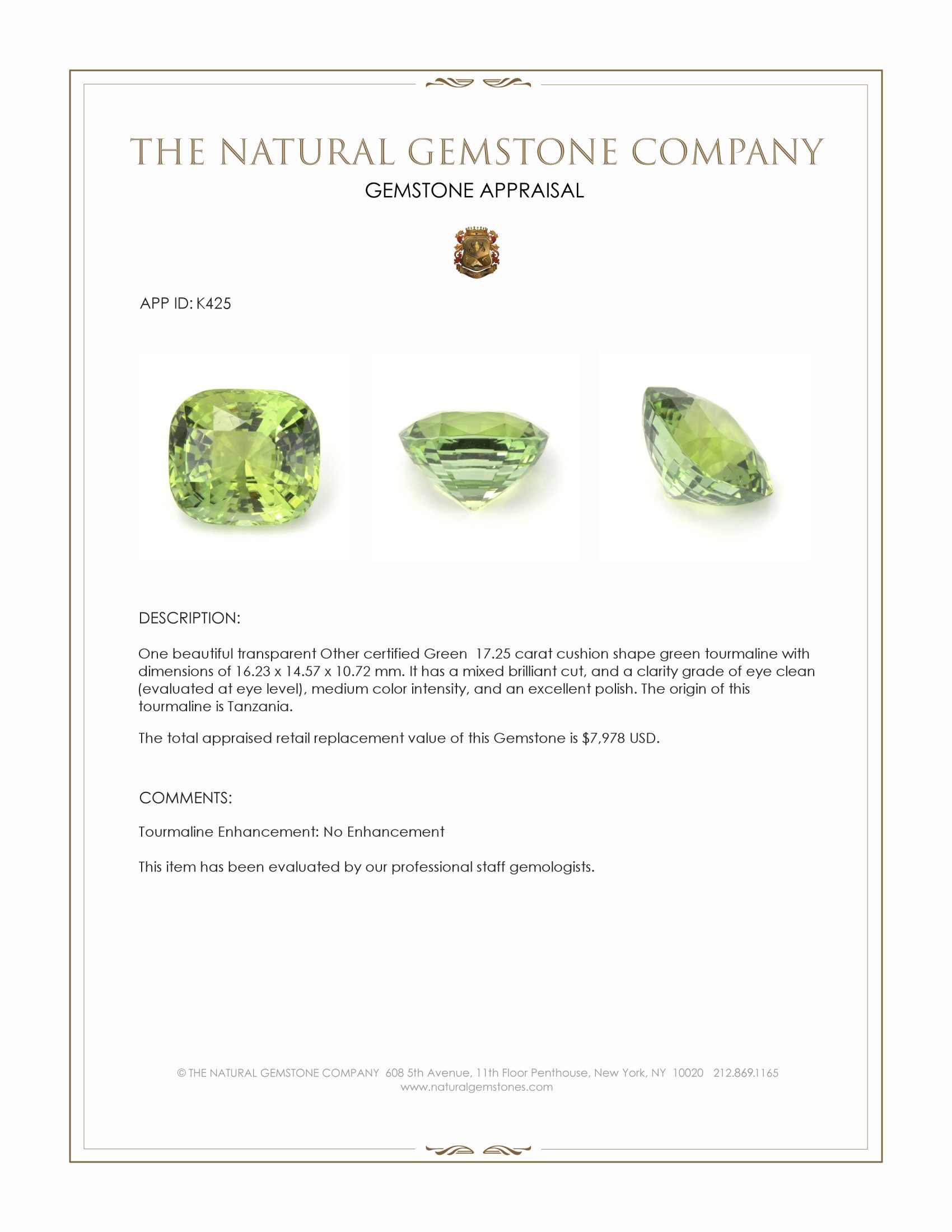 17.25 Ct. Tourmaline from Tanzania