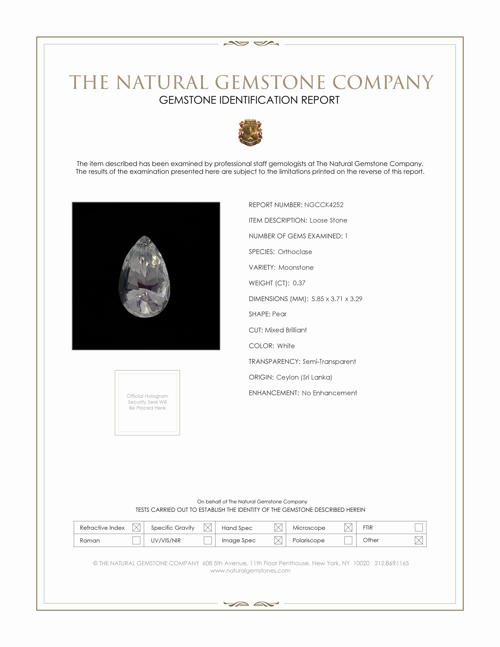 0.37 Ct. White Moonstone from Ceylon (Sri Lanka)