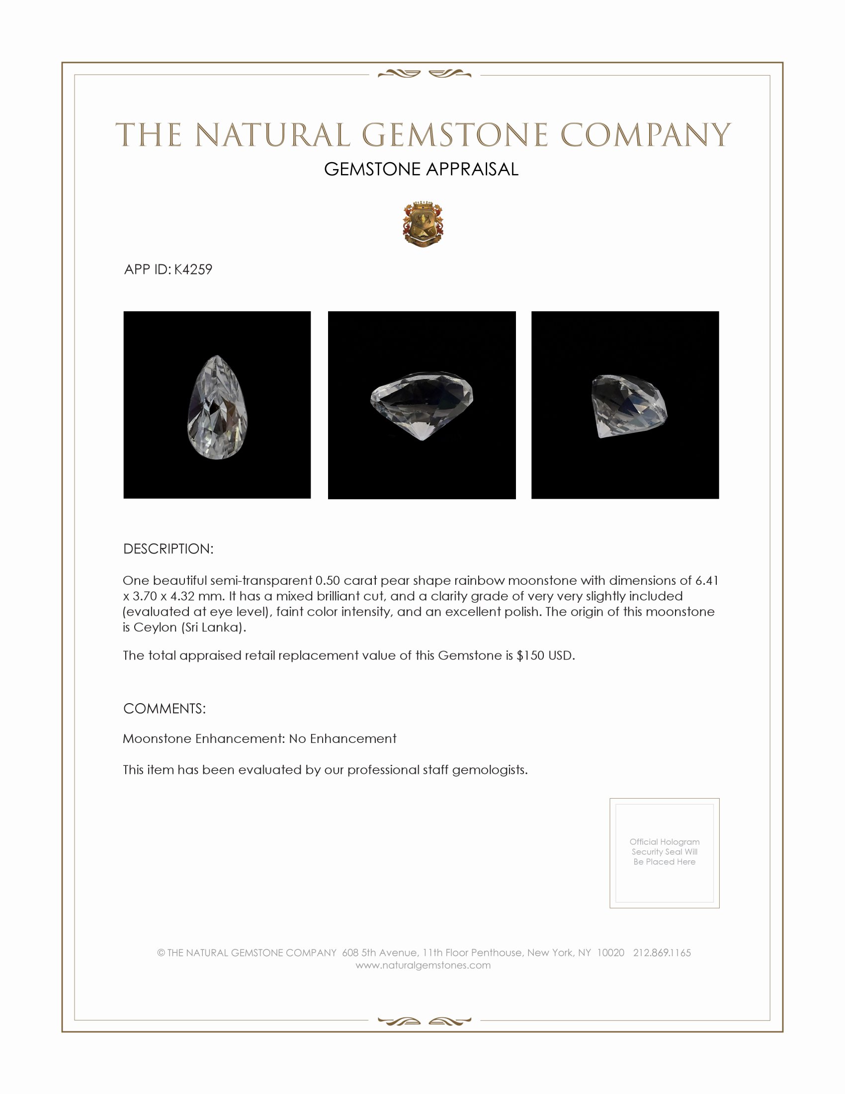 0.50 Ct. Moonstone from Ceylon (Sri Lanka)