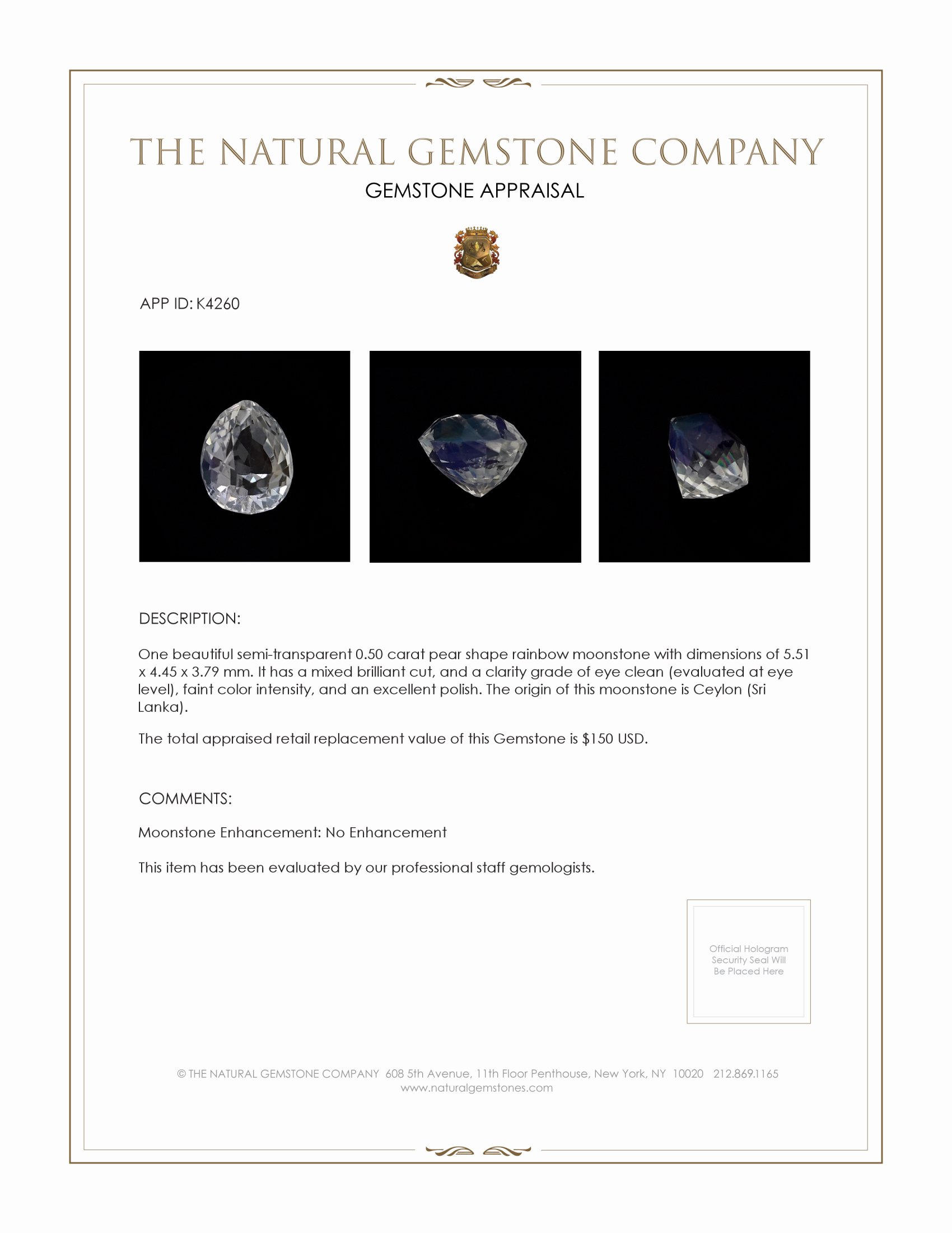 0.50 Ct. Moonstone from Ceylon (Sri Lanka)