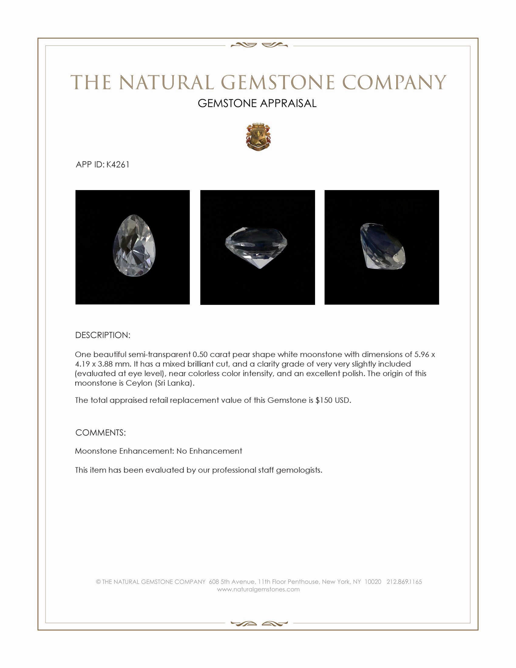 0.50 Ct. Moonstone from Ceylon (Sri Lanka)