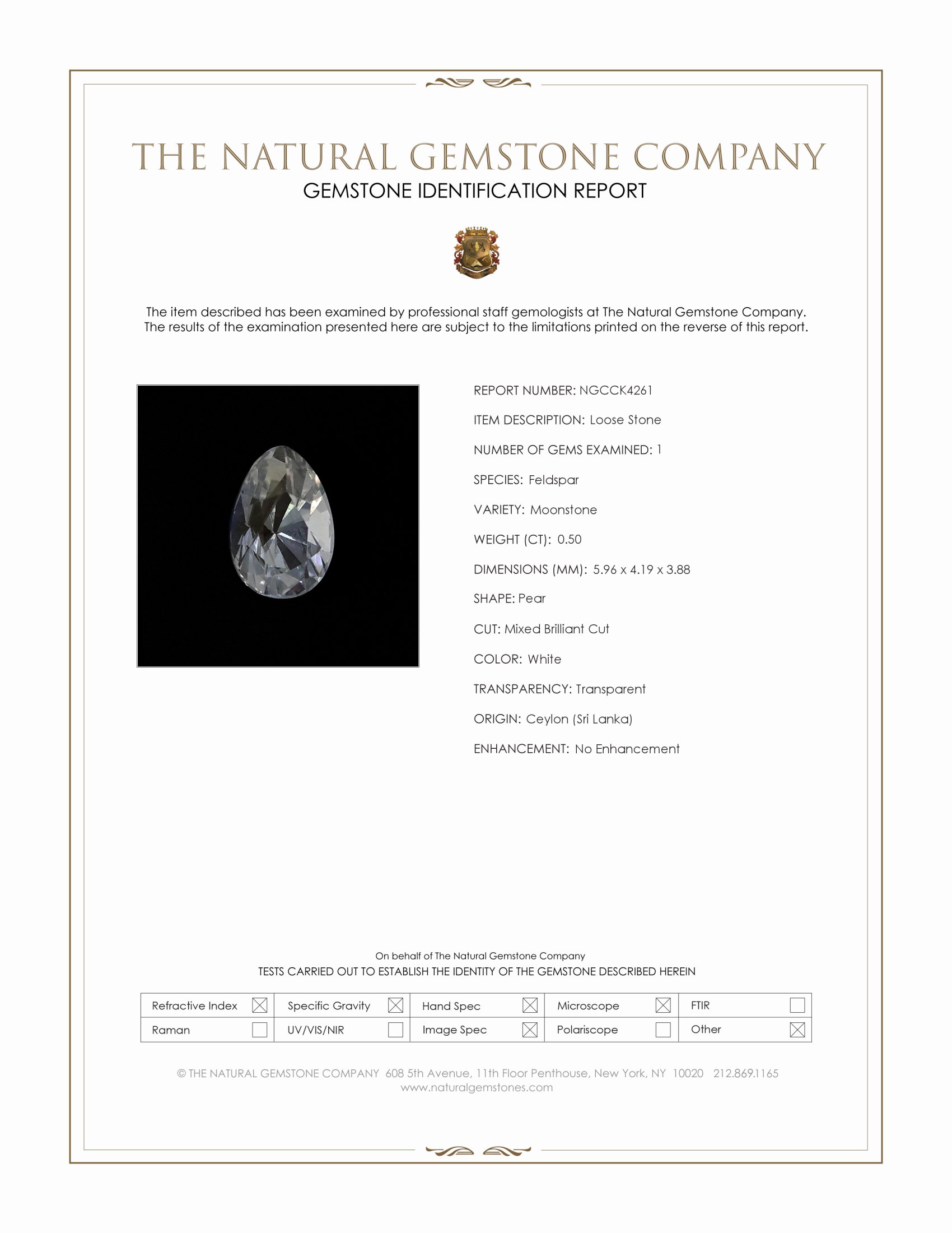 0.50 Ct. White Moonstone from Ceylon (Sri Lanka)