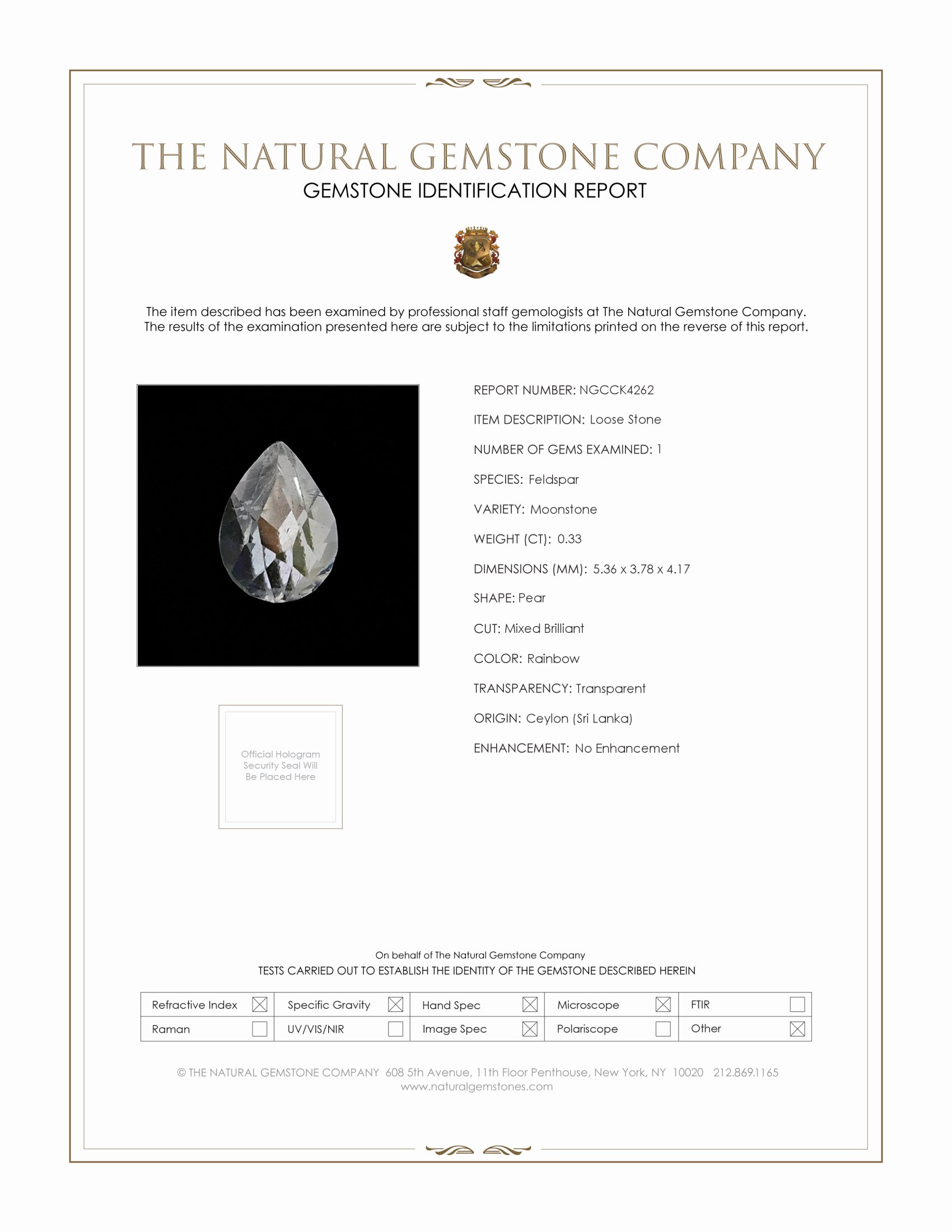 0.33 Ct. Rainbow Moonstone from Ceylon (Sri Lanka)