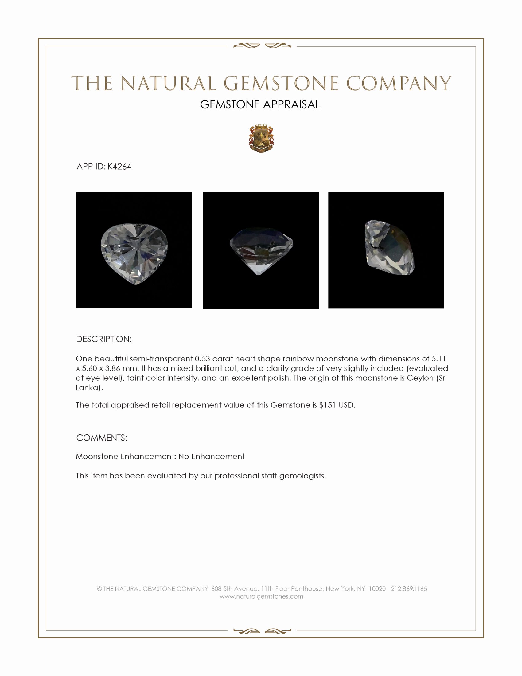 0.53 Ct. Moonstone from Ceylon (Sri Lanka)