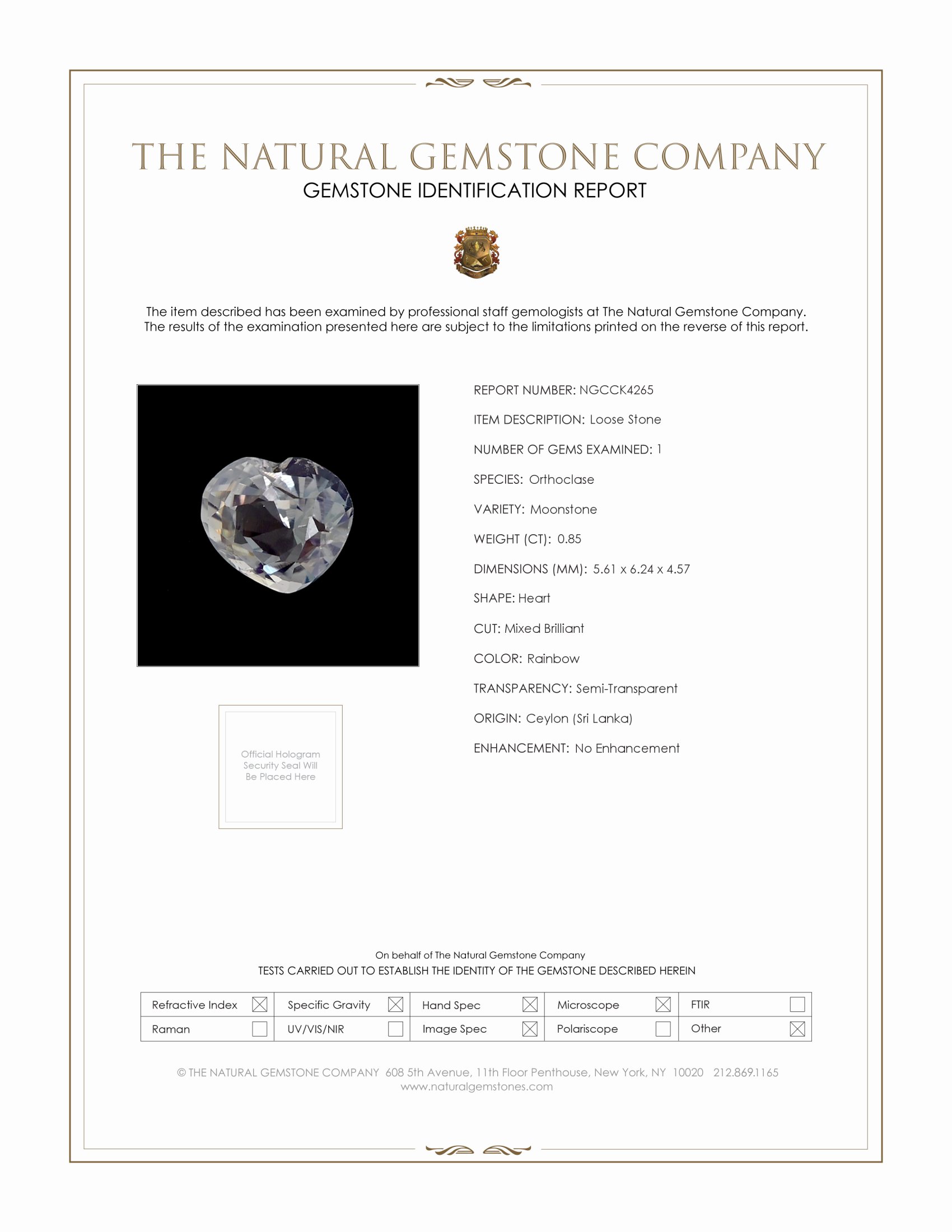 0.85 Ct. Rainbow Moonstone from Ceylon (Sri Lanka)