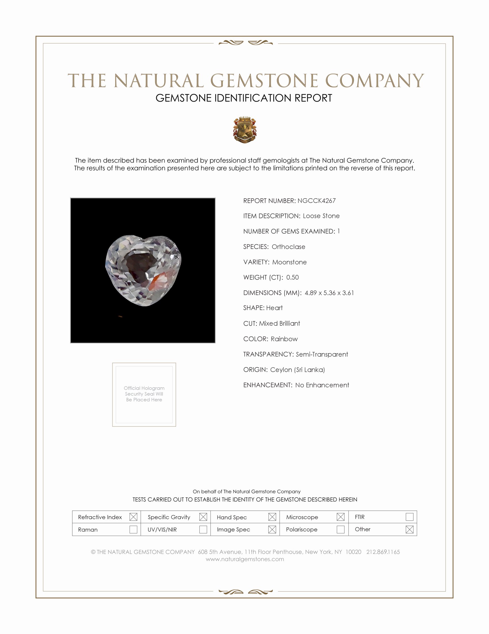 0.50 Ct. Rainbow Moonstone from Ceylon (Sri Lanka)