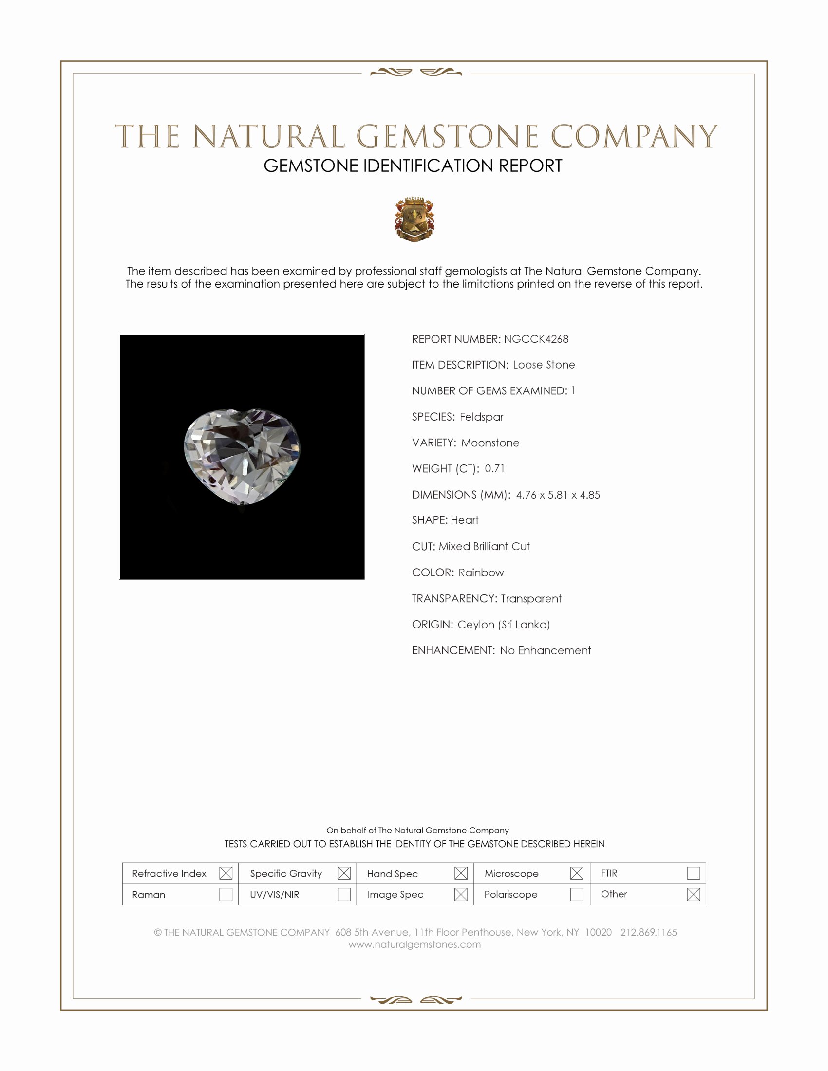 0.71 Ct. Rainbow Moonstone from Ceylon (Sri Lanka)