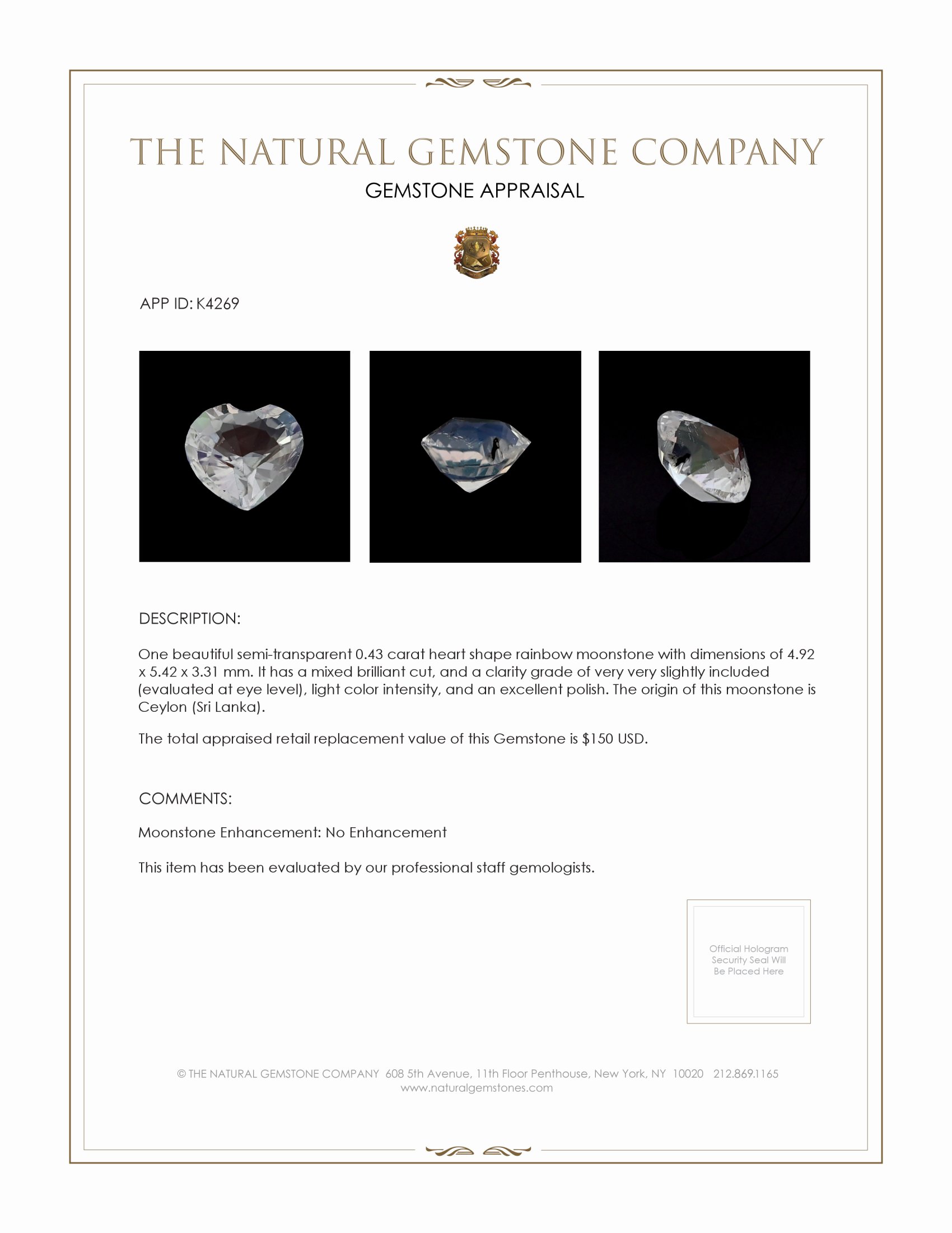 0.43 Ct. Moonstone from Ceylon (Sri Lanka)