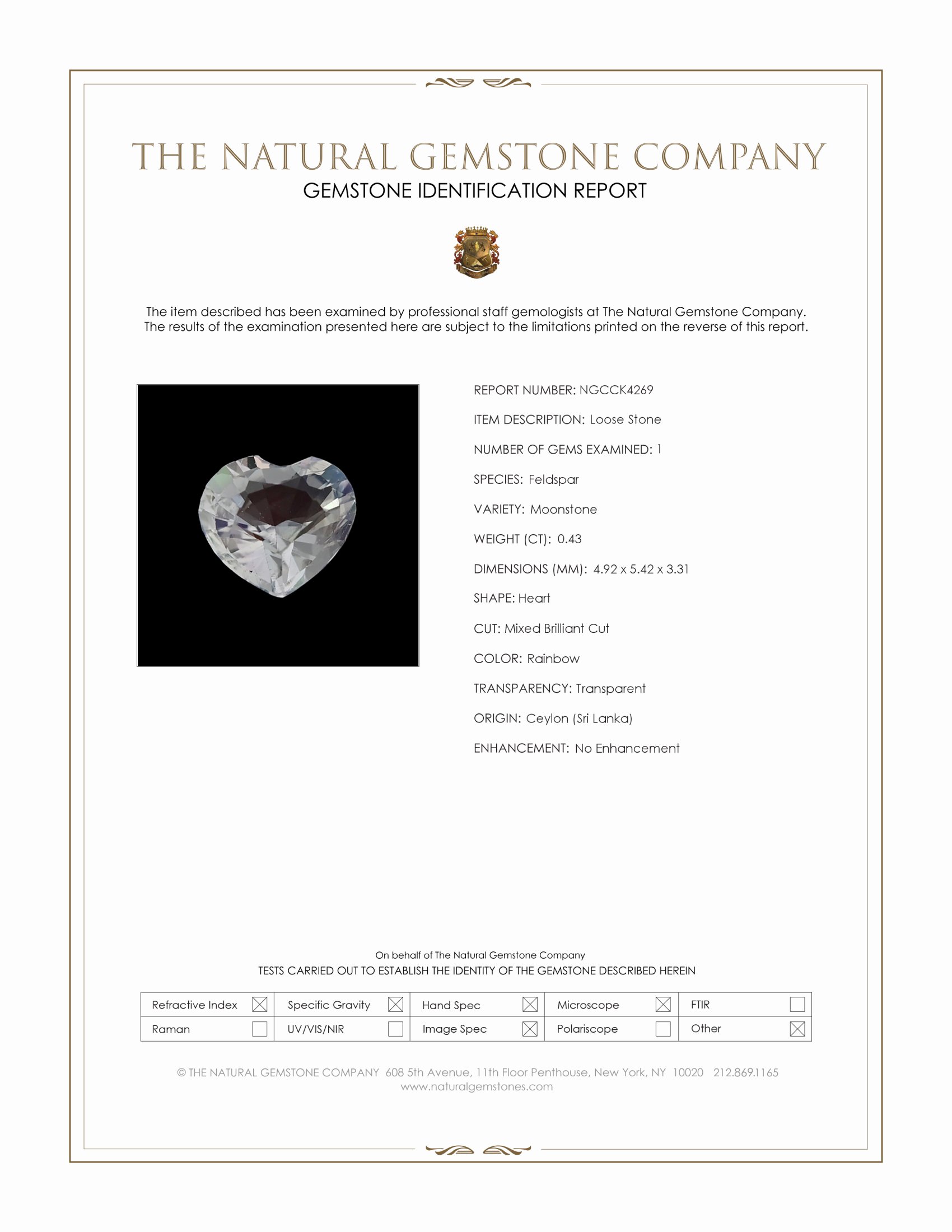 0.43 Ct. Rainbow Moonstone from Ceylon (Sri Lanka)