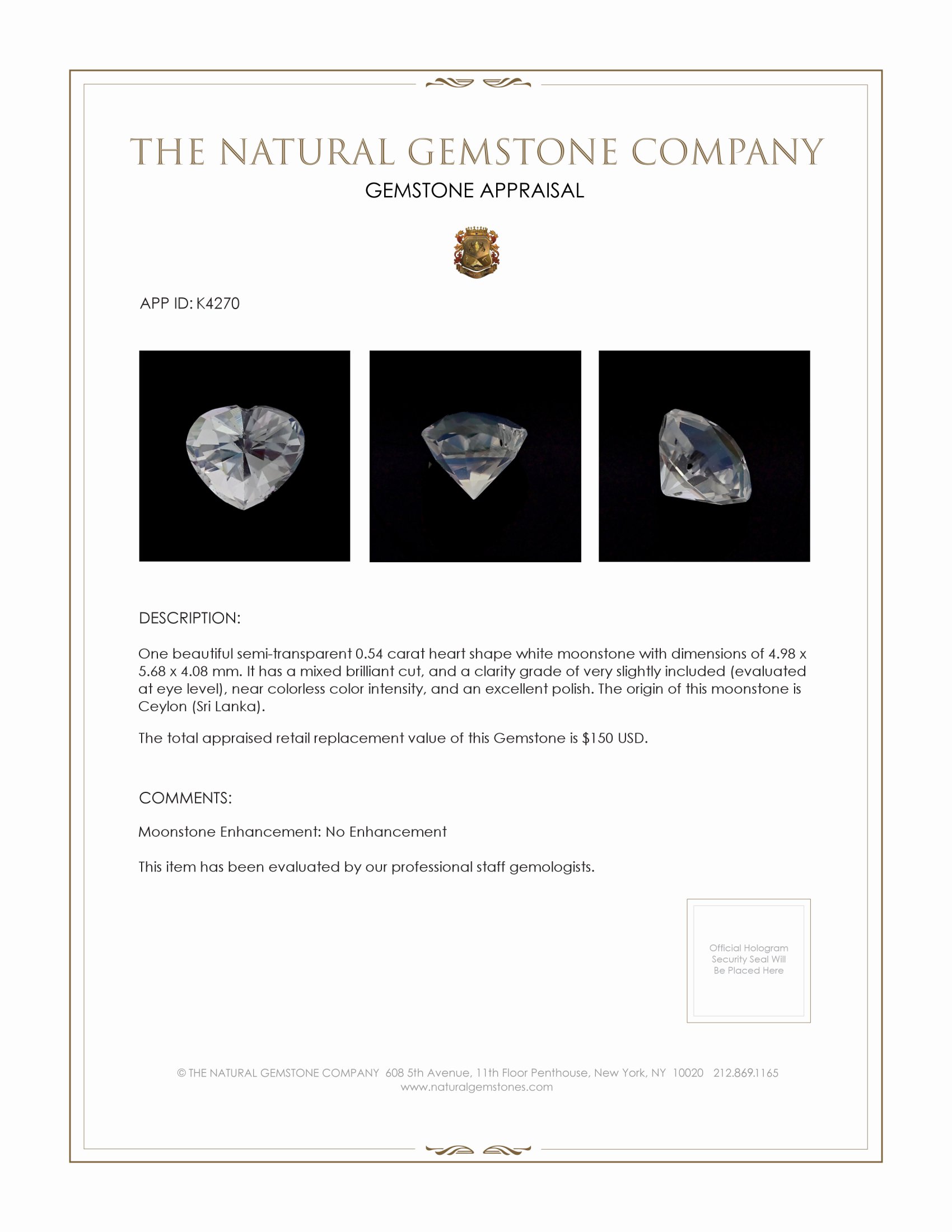 0.54 Ct. Moonstone from Ceylon (Sri Lanka)