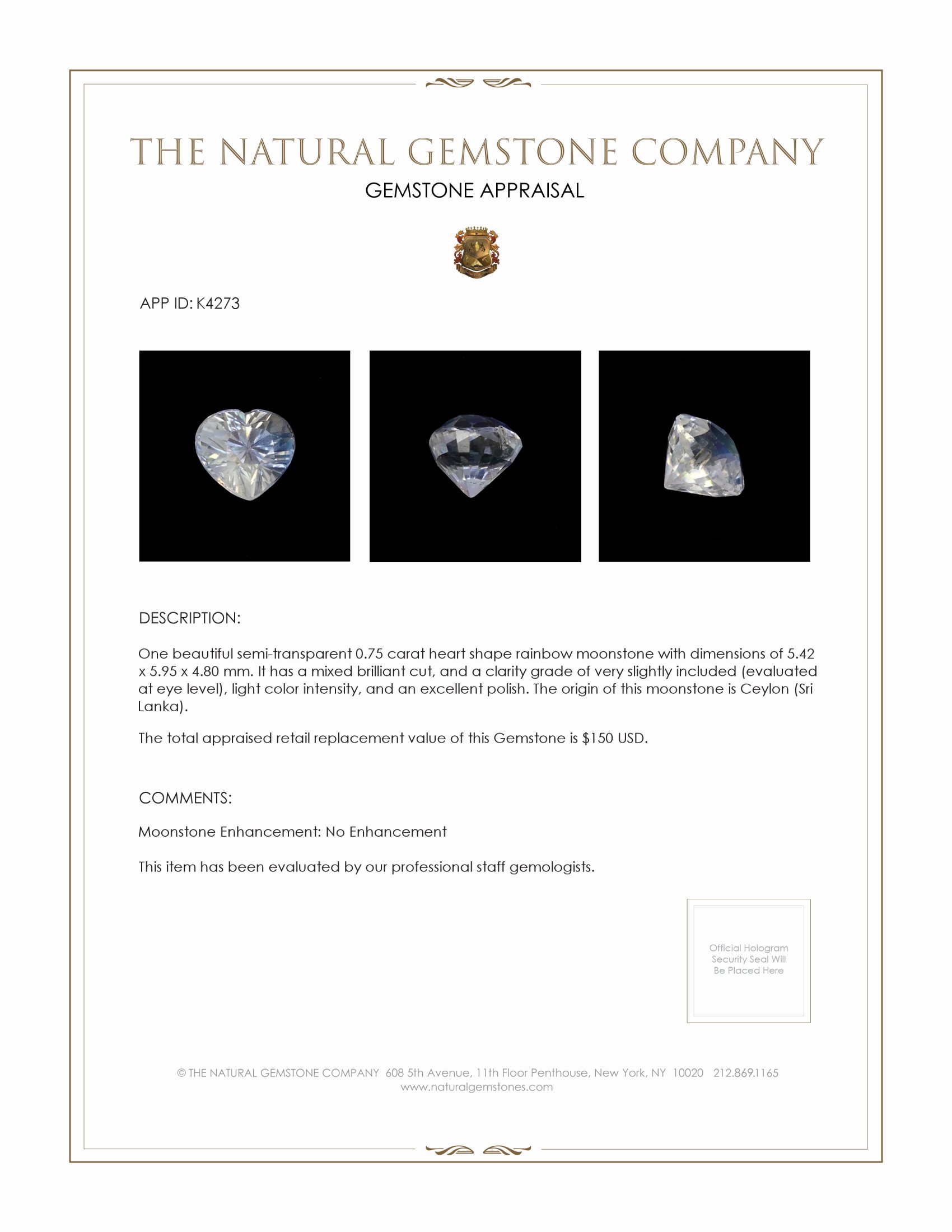 0.75 Ct. Moonstone from Ceylon (Sri Lanka)