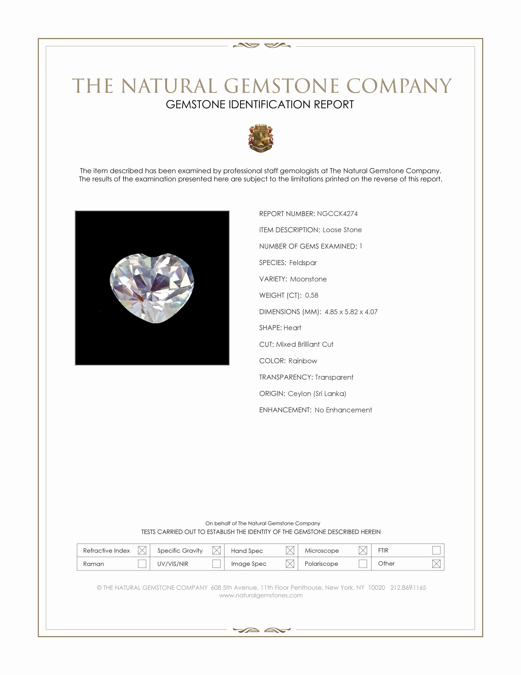 0.58 Ct. Rainbow Moonstone from Ceylon (Sri Lanka)