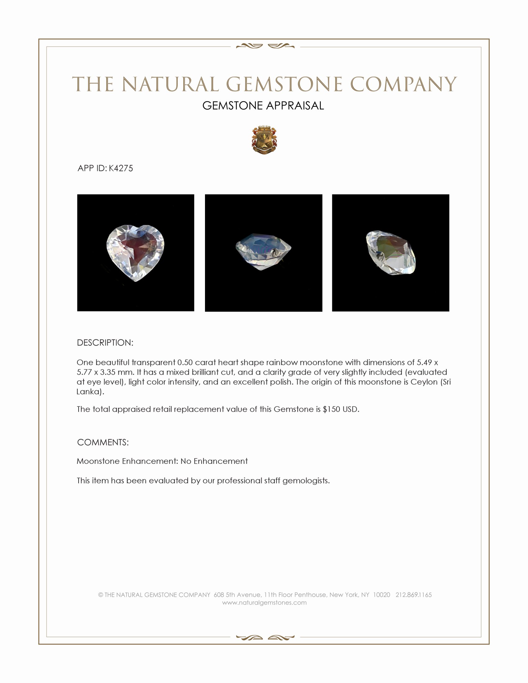 0.50 Ct. Moonstone from Ceylon (Sri Lanka)