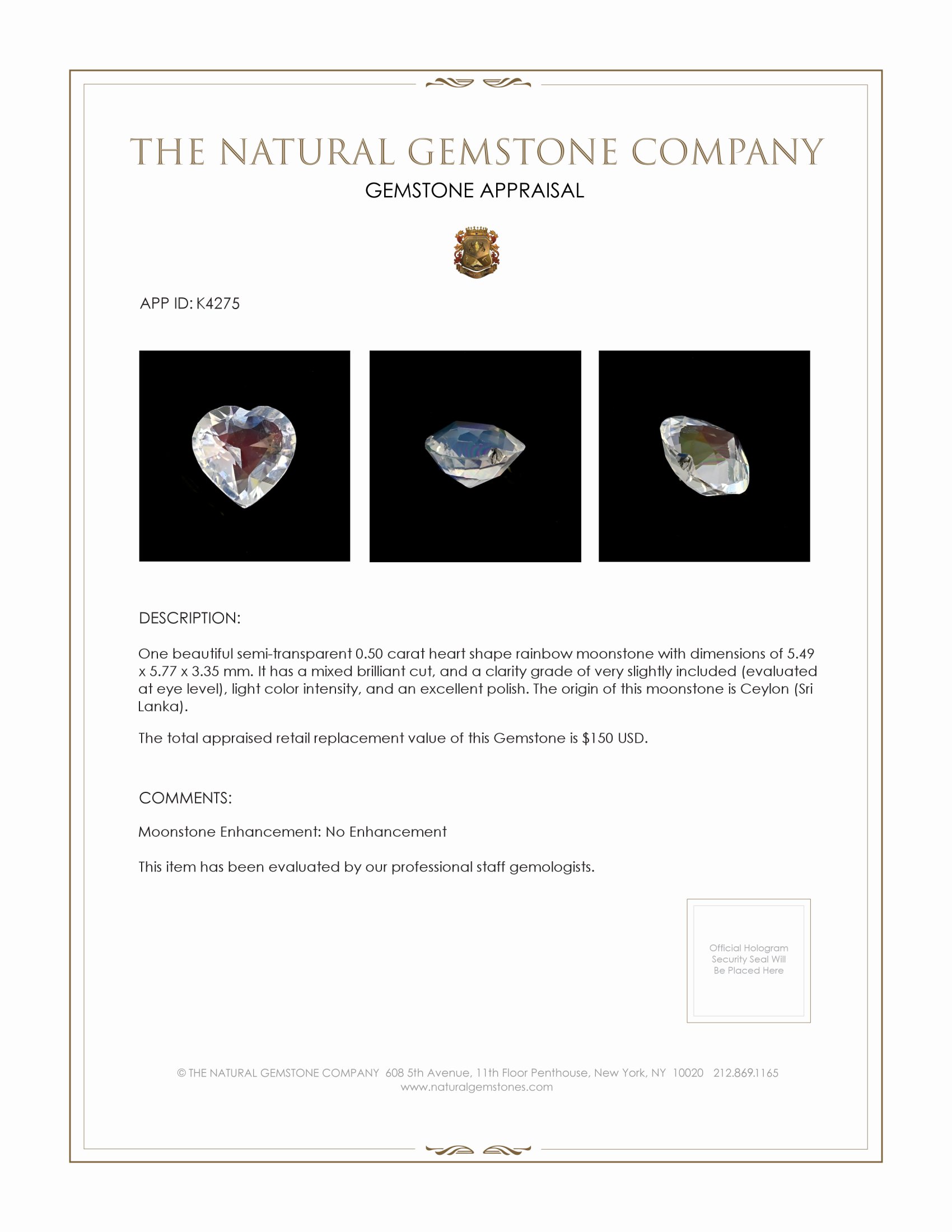 0.50 Ct. Moonstone from Ceylon (Sri Lanka)