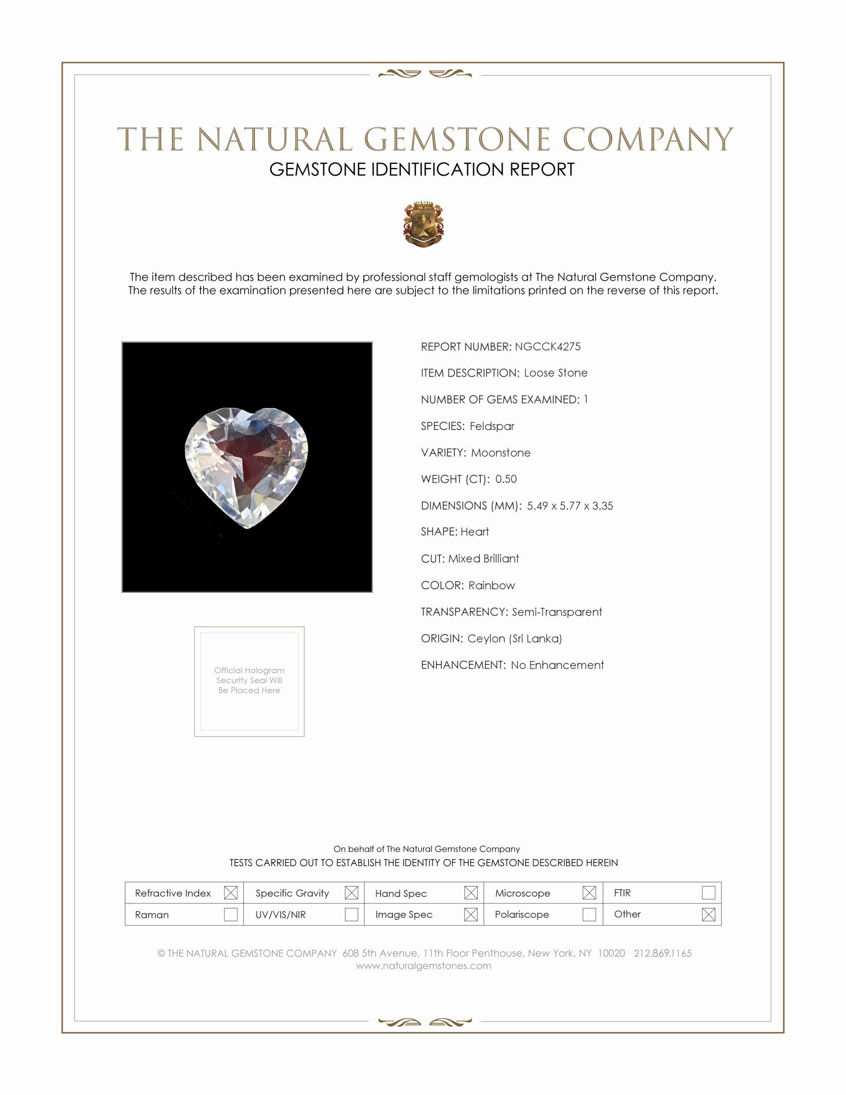 0.50 Ct. Rainbow Moonstone from Ceylon (Sri Lanka)