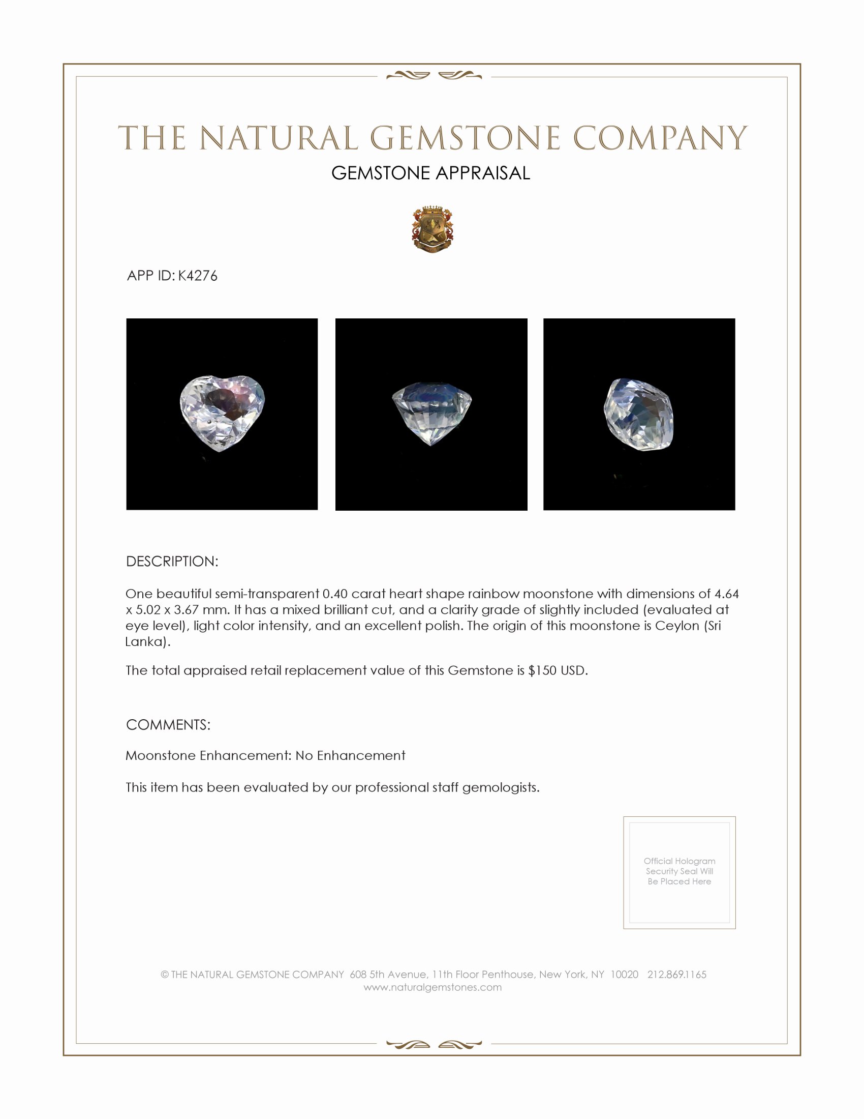 0.40 Ct. Moonstone from Ceylon (Sri Lanka)