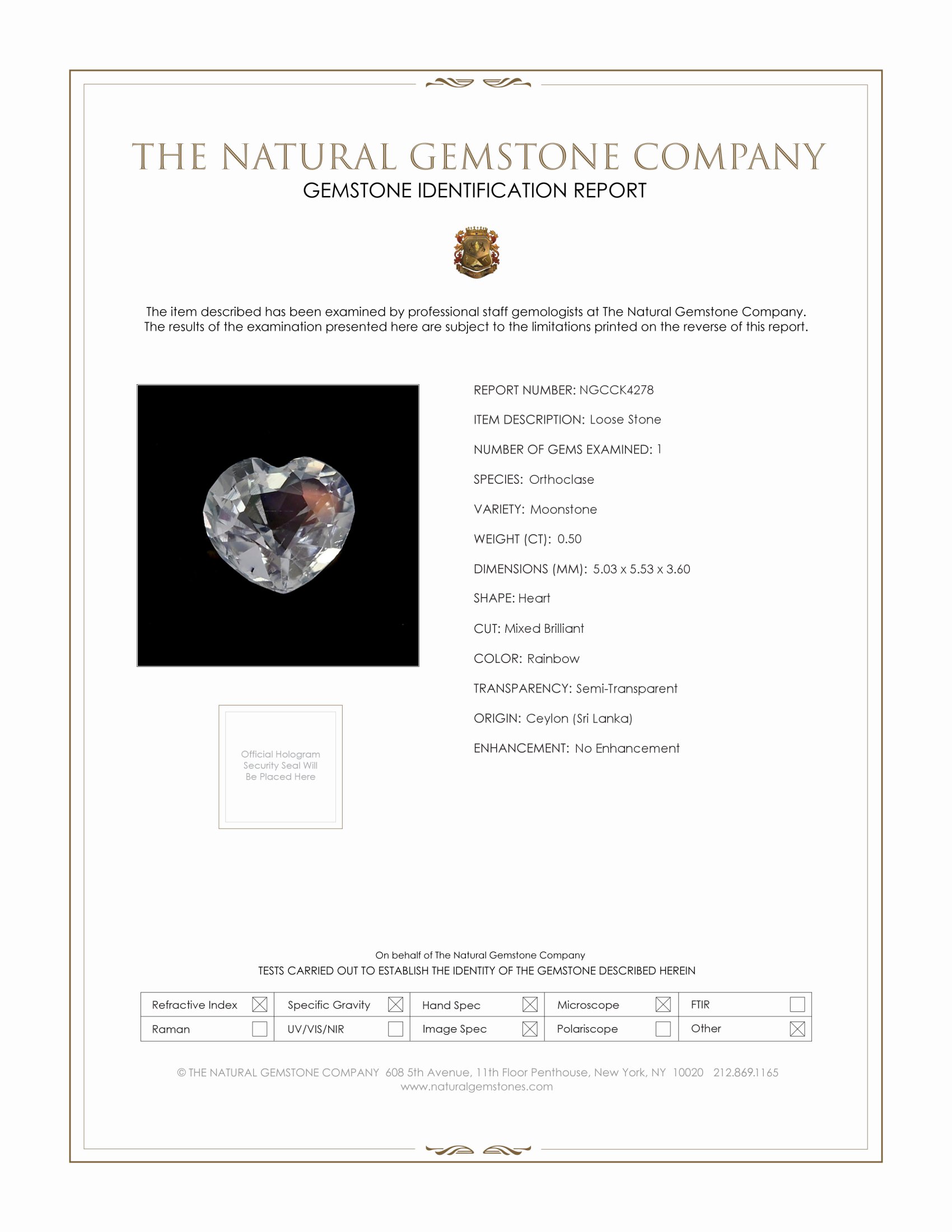 0.50 Ct. Rainbow Moonstone from Ceylon (Sri Lanka)