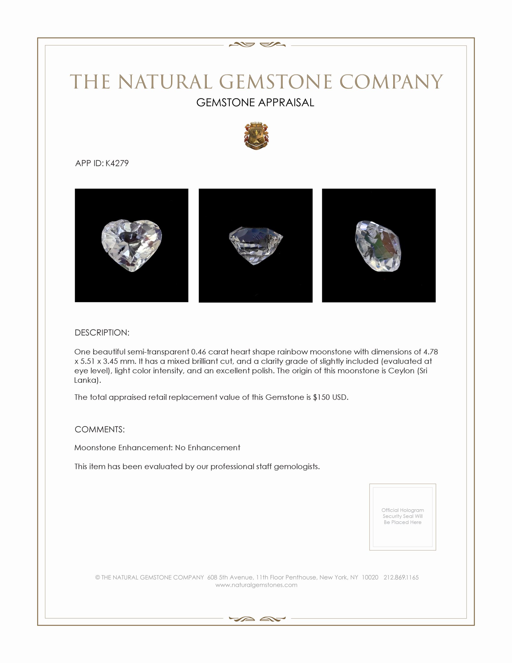 0.46 Ct. Moonstone from Ceylon (Sri Lanka)